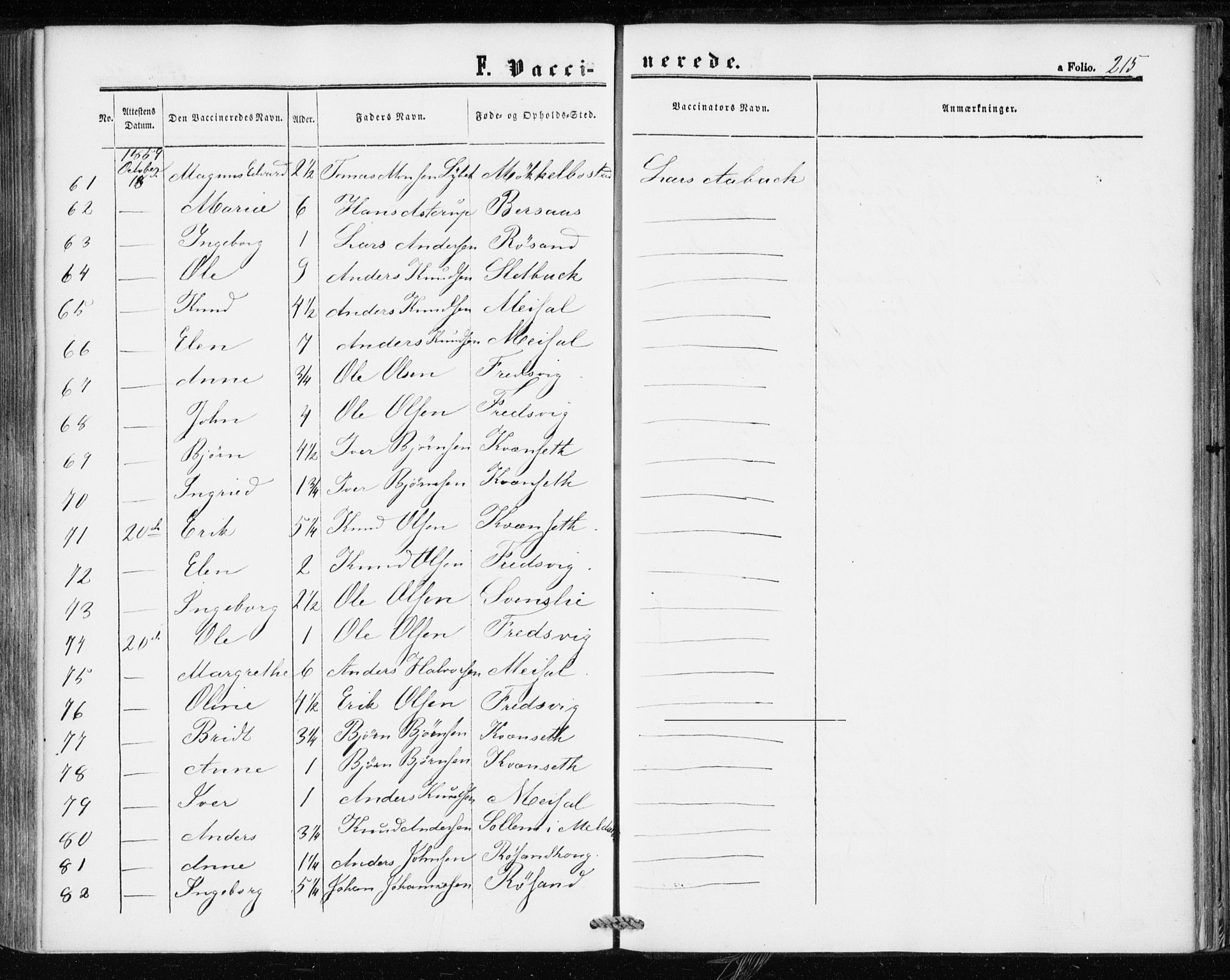 Ministerialprotokoller, klokkerbøker og fødselsregistre - Møre og Romsdal, AV/SAT-A-1454/586/L0985: Parish register (official) no. 586A11, 1857-1866, p. 215