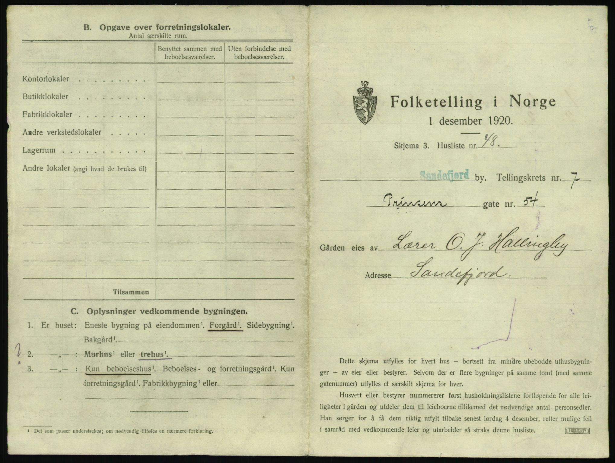 SAKO, 1920 census for Sandefjord, 1920, p. 904