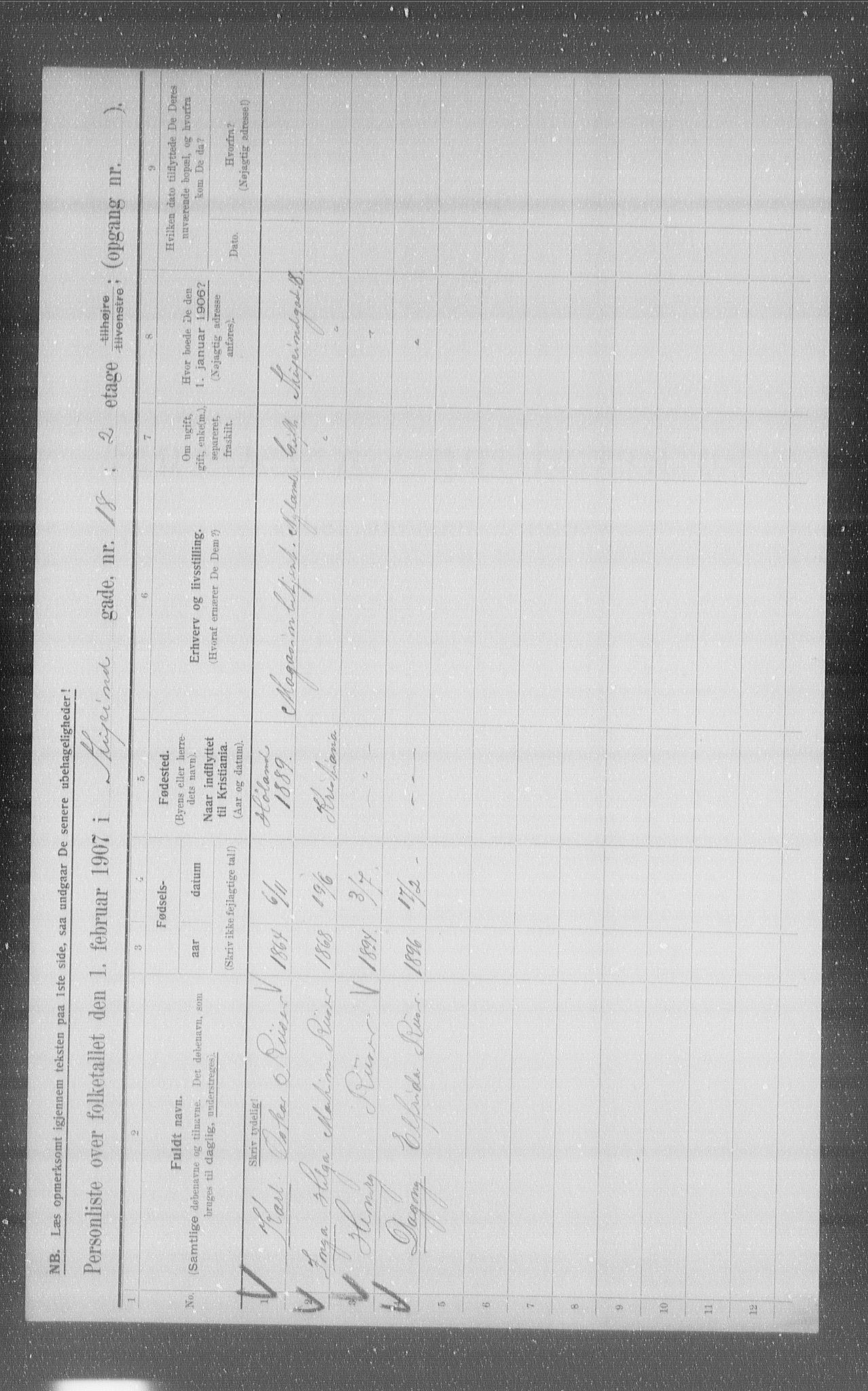 OBA, Municipal Census 1907 for Kristiania, 1907, p. 53283