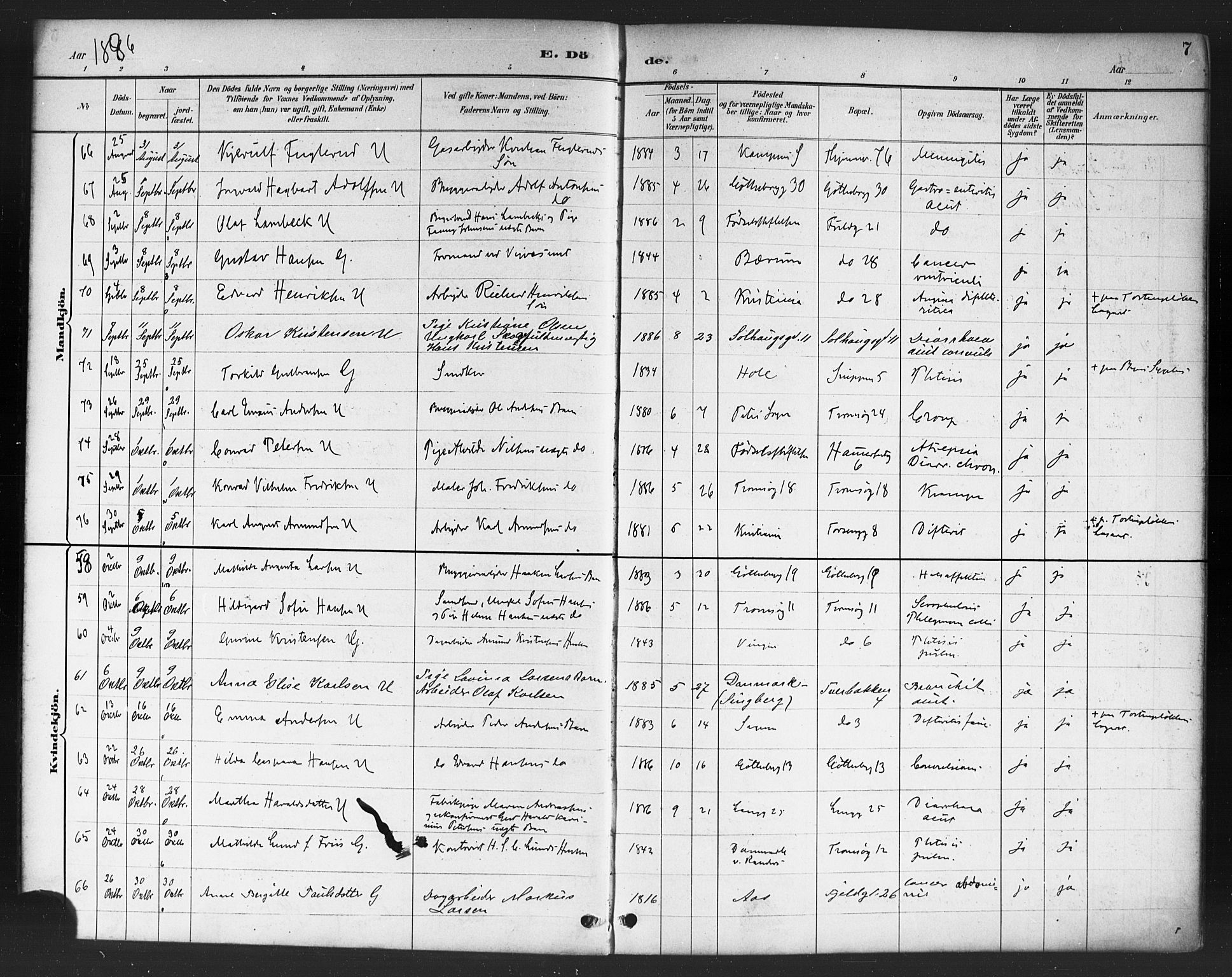 Petrus prestekontor Kirkebøker, AV/SAO-A-10872/F/Fa/L0003: Parish register (official) no. I 3, 1885-1903, p. 7