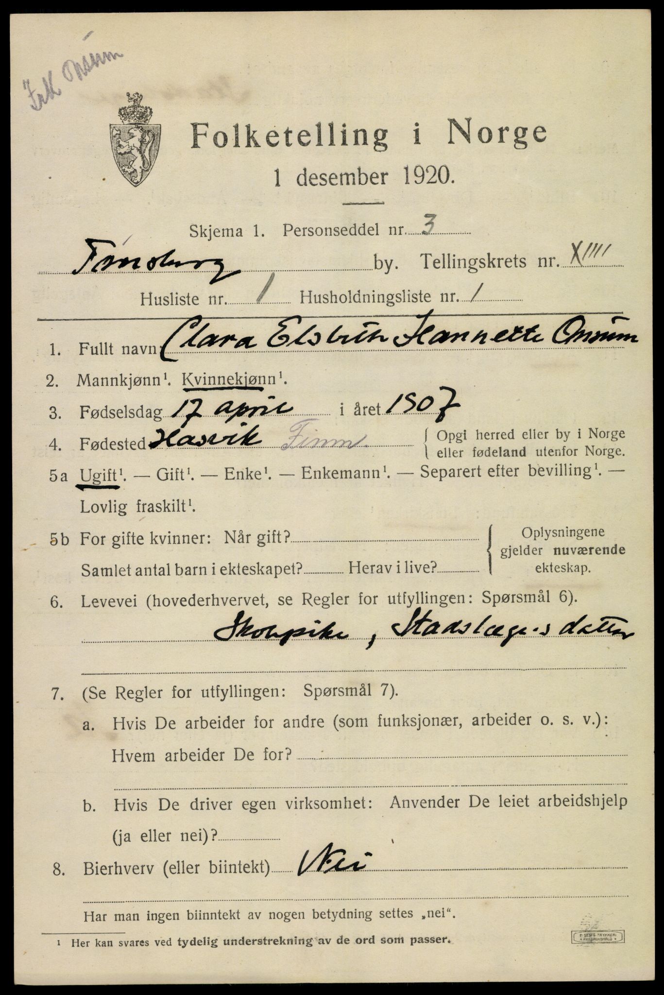 SAKO, 1920 census for Tønsberg, 1920, p. 22415