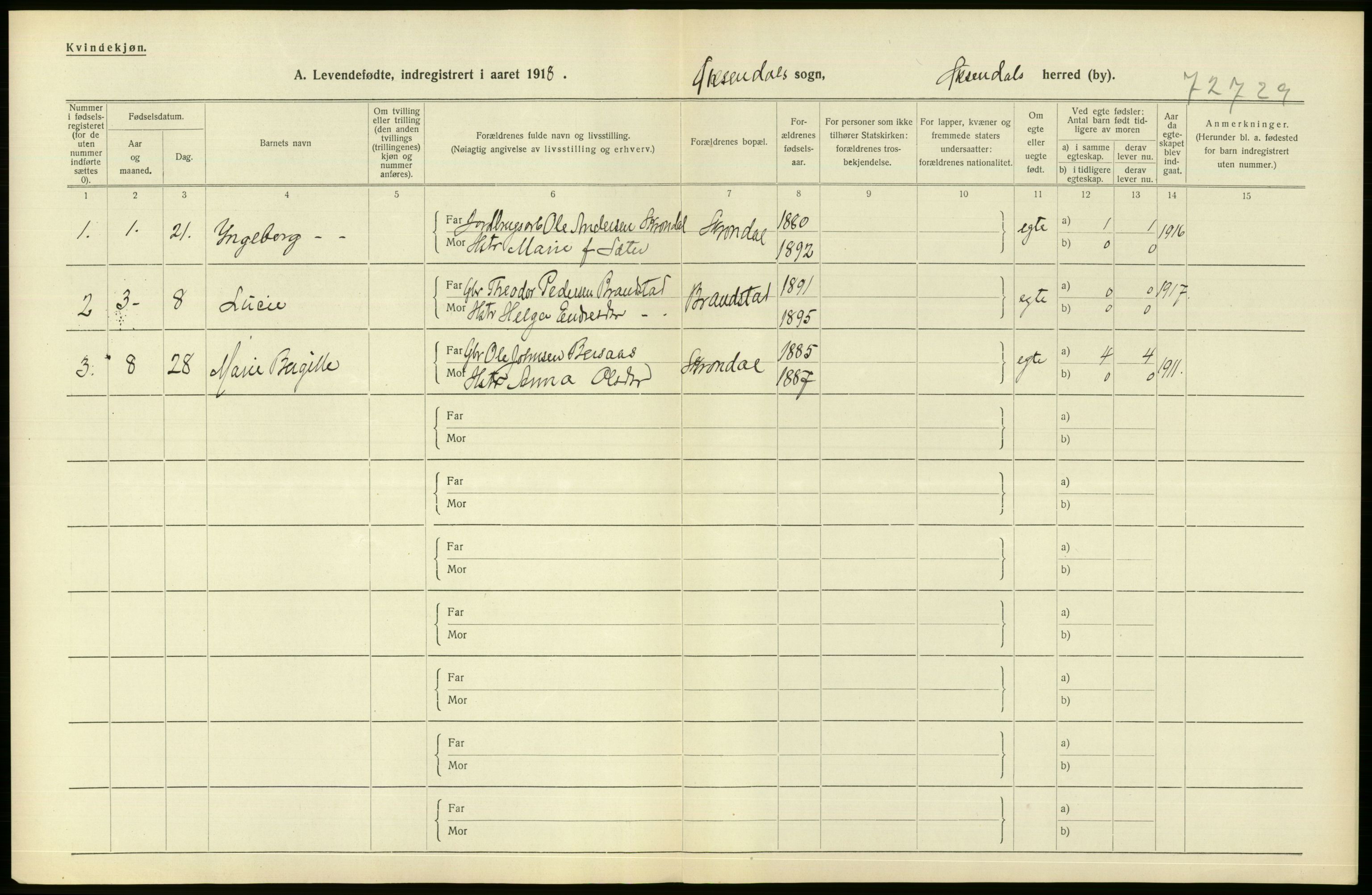 Statistisk sentralbyrå, Sosiodemografiske emner, Befolkning, RA/S-2228/D/Df/Dfb/Dfbh/L0043: Møre fylke: Levendefødte menn og kvinner. Bygder., 1918, p. 150