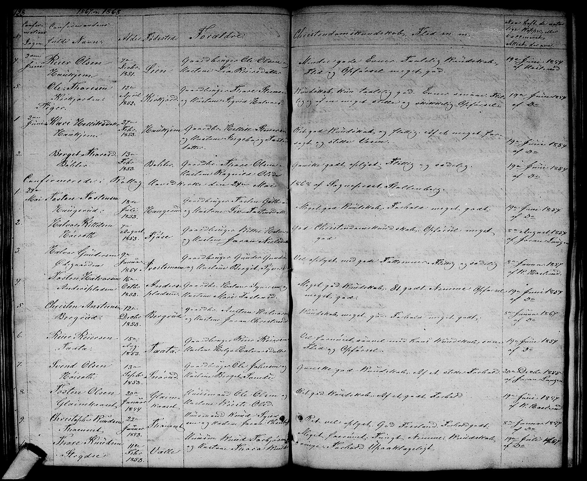 Rollag kirkebøker, SAKO/A-240/G/Gb/L0001: Parish register (copy) no. II 1, 1836-1877, p. 123