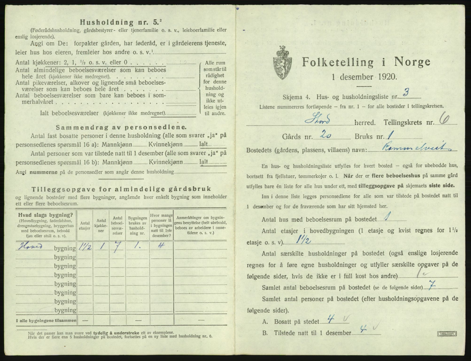 SAB, 1920 census for Stord, 1920, p. 224