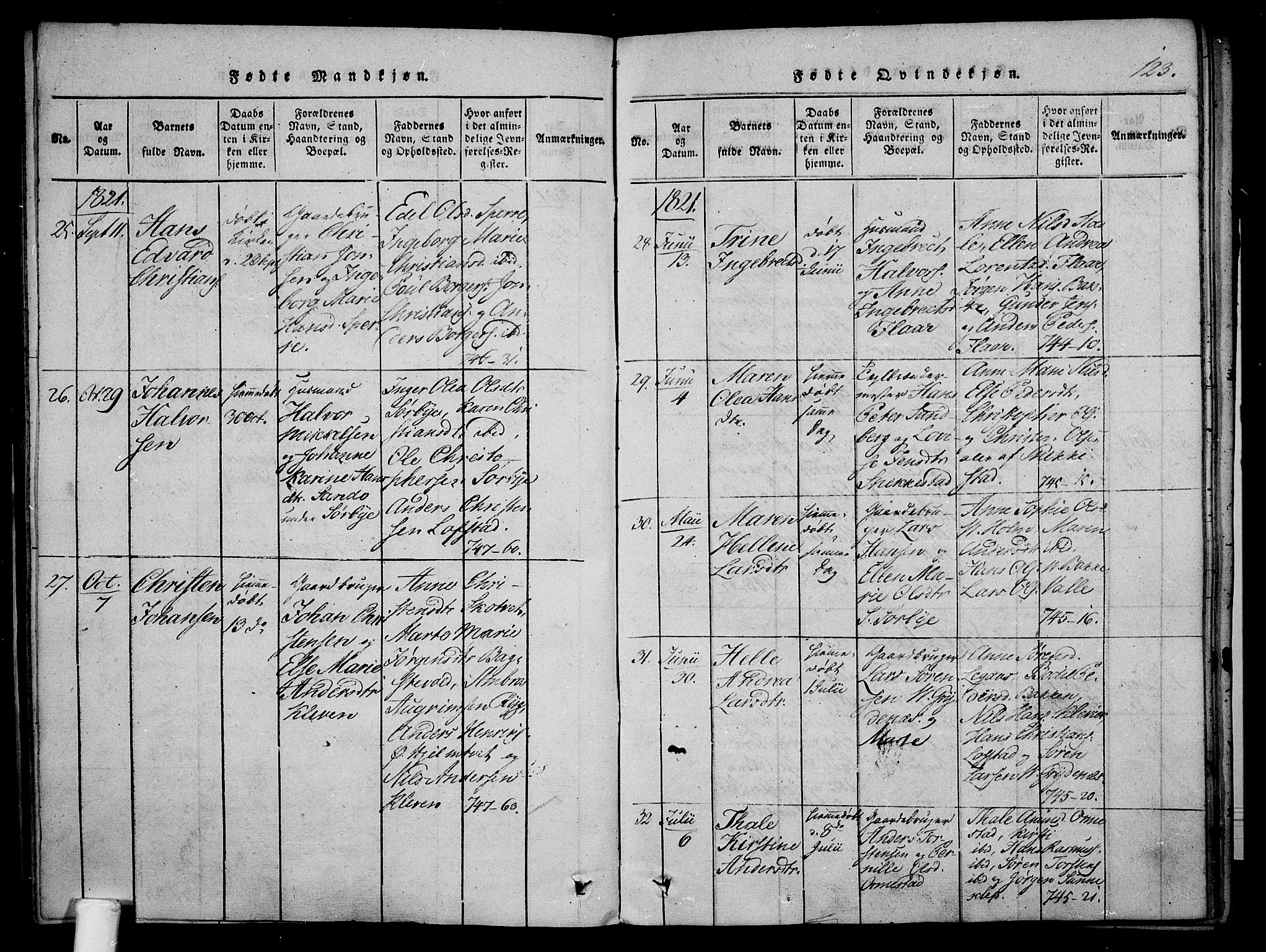 Våle kirkebøker, AV/SAKO-A-334/F/Fa/L0007: Parish register (official) no. I 7, 1814-1824, p. 122-123