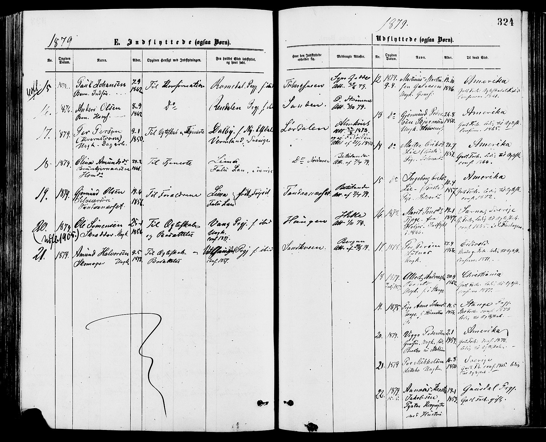 Trysil prestekontor, SAH/PREST-046/H/Ha/Haa/L0007: Parish register (official) no. 7, 1874-1880, p. 324