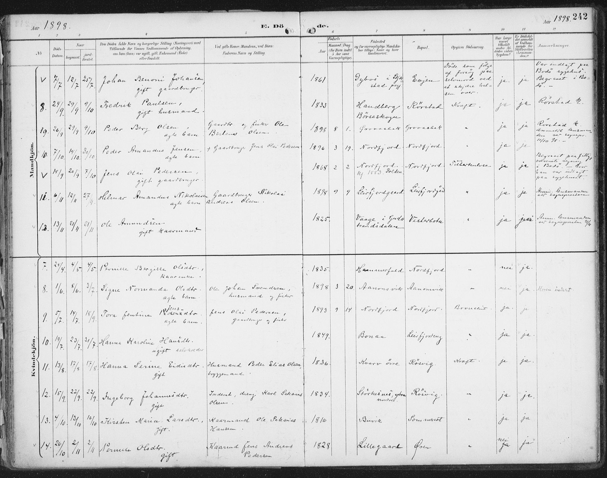 Ministerialprotokoller, klokkerbøker og fødselsregistre - Nordland, SAT/A-1459/854/L0779: Parish register (official) no. 854A02, 1892-1909, p. 242