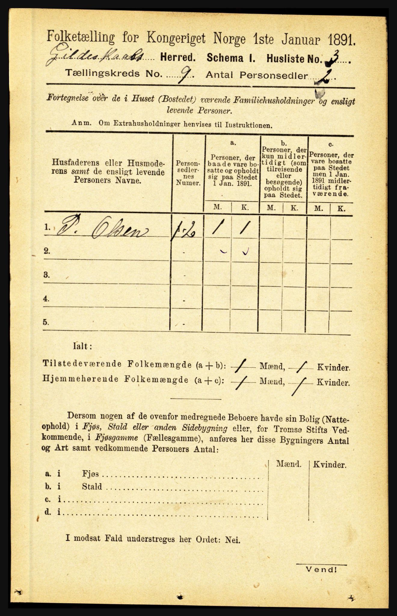 RA, 1891 census for 1838 Gildeskål, 1891, p. 2720