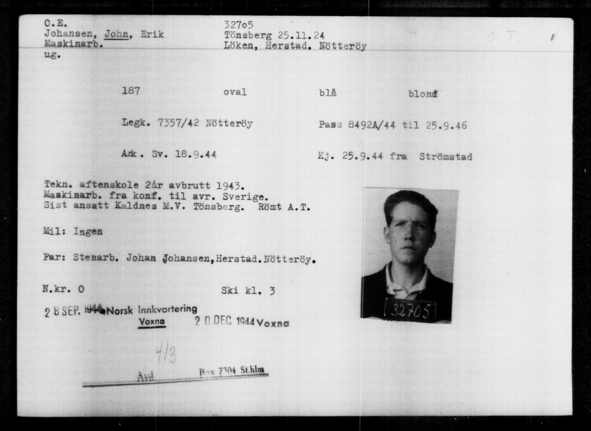 Utenriksstasjonene, Legasjonen i Stockholm, Flyktningkontoret, AV/RA-S-6753/V/Va/L0013: Kjesäterkartoteket, flyktninger med registreringsnr. 31500-34731, 1940-1945, p. 1267