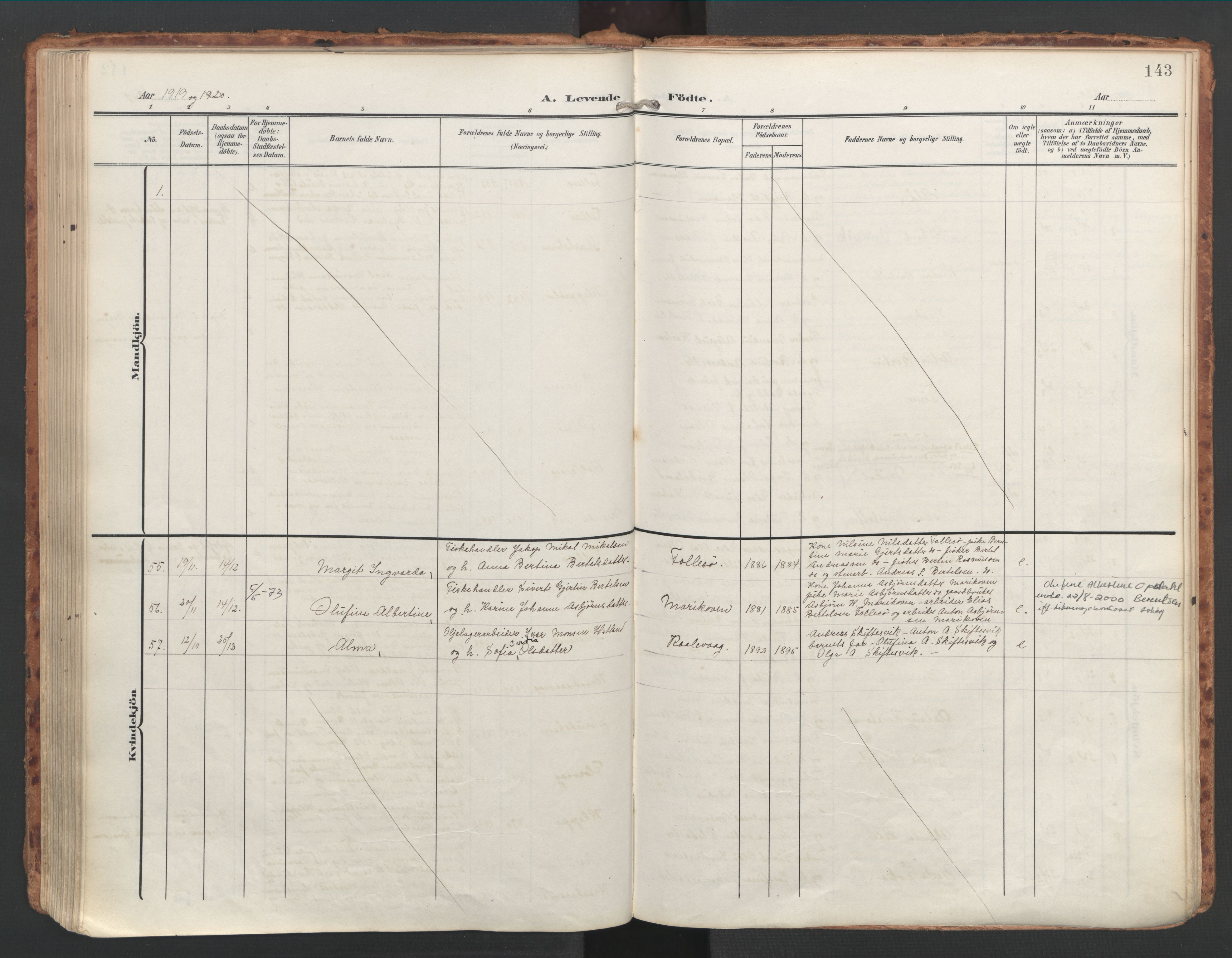 Askøy Sokneprestembete, AV/SAB-A-74101/H/Ha/Haa/Haac/L0002: Parish register (official) no. C 2, 1905-1922, p. 143