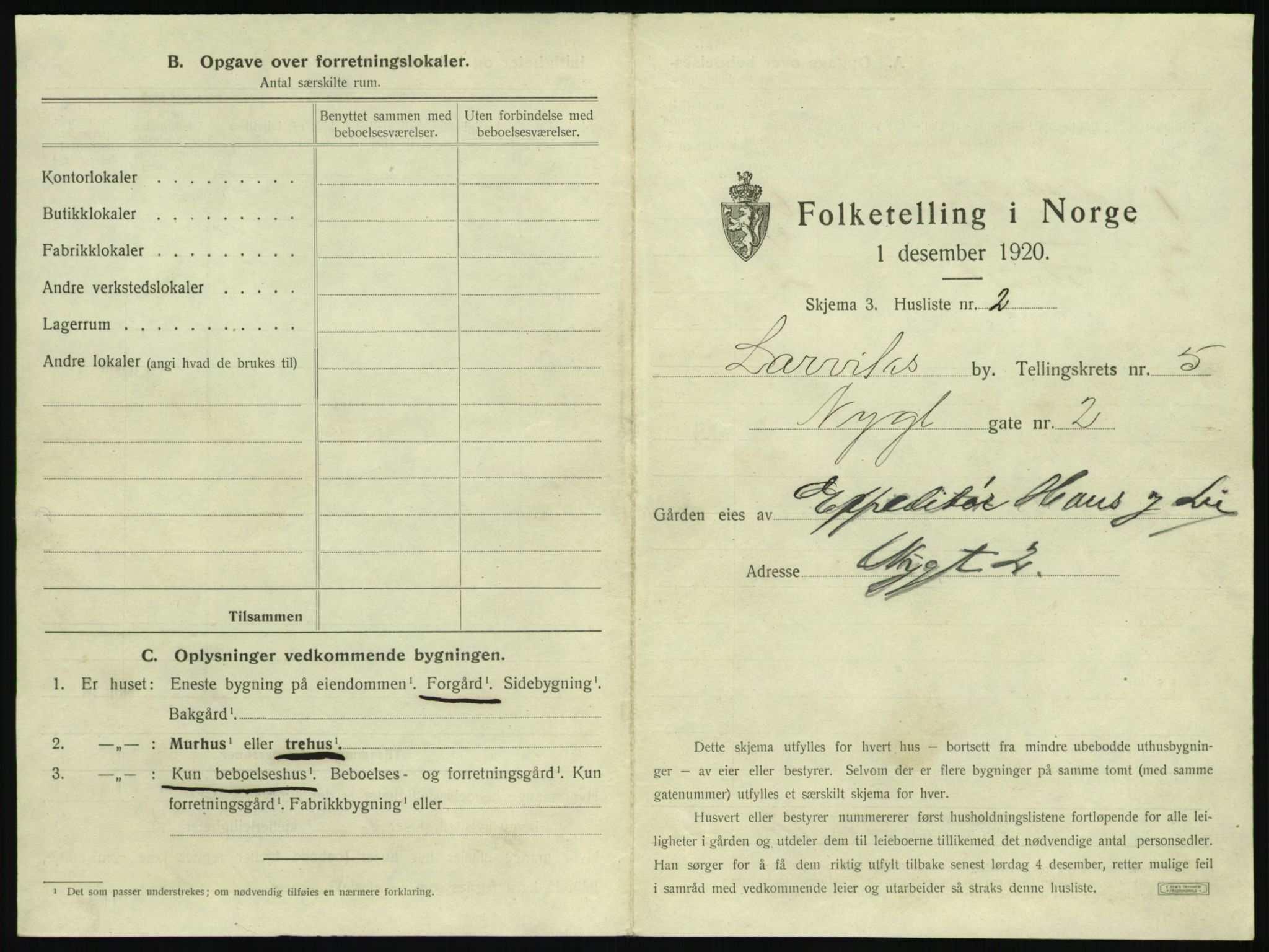 SAKO, 1920 census for Larvik, 1920, p. 1050