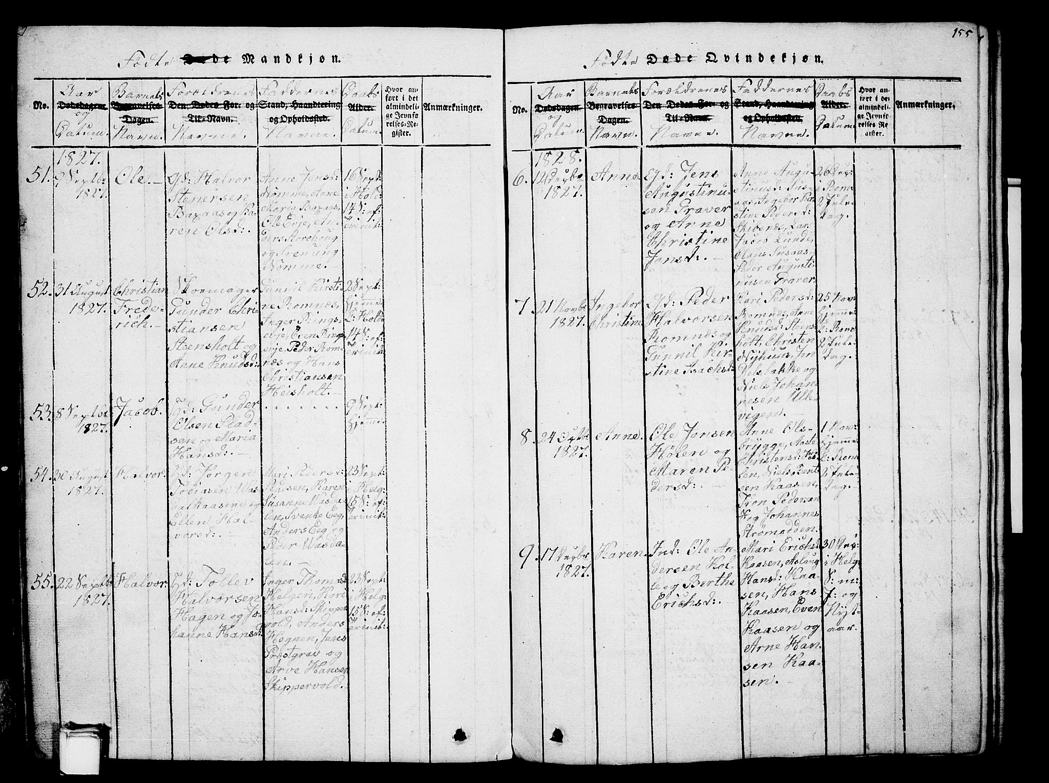 Holla kirkebøker, AV/SAKO-A-272/G/Ga/L0001: Parish register (copy) no. I 1, 1814-1830, p. 155