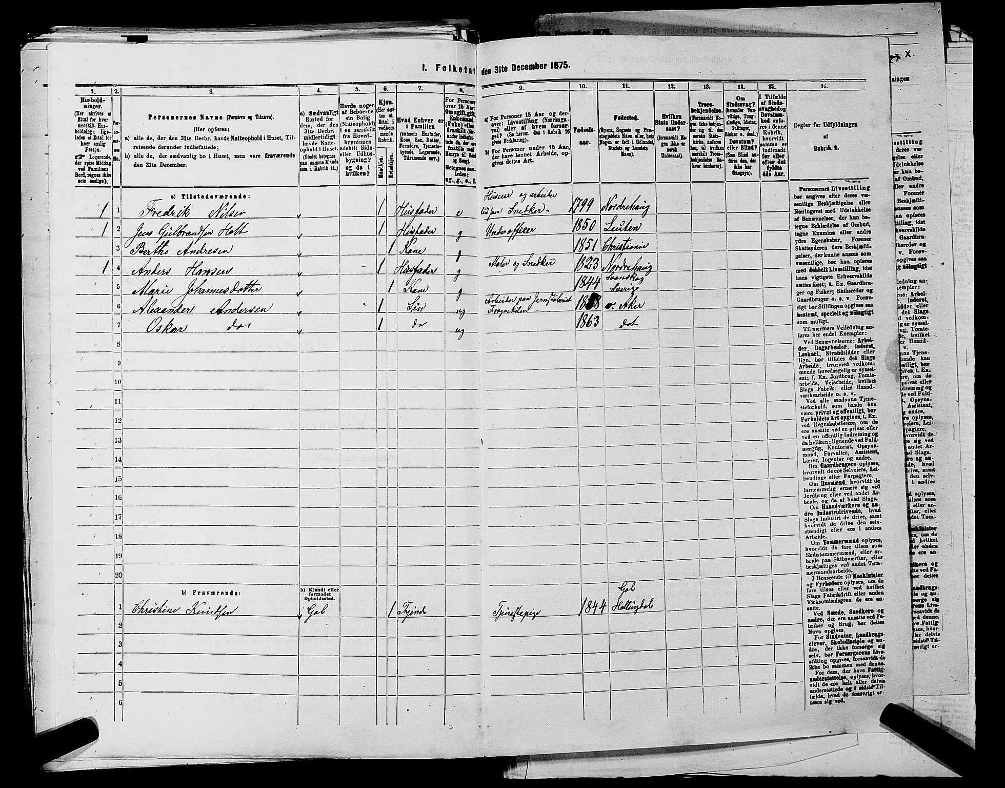 RA, 1875 census for 0218aP Vestre Aker, 1875, p. 500