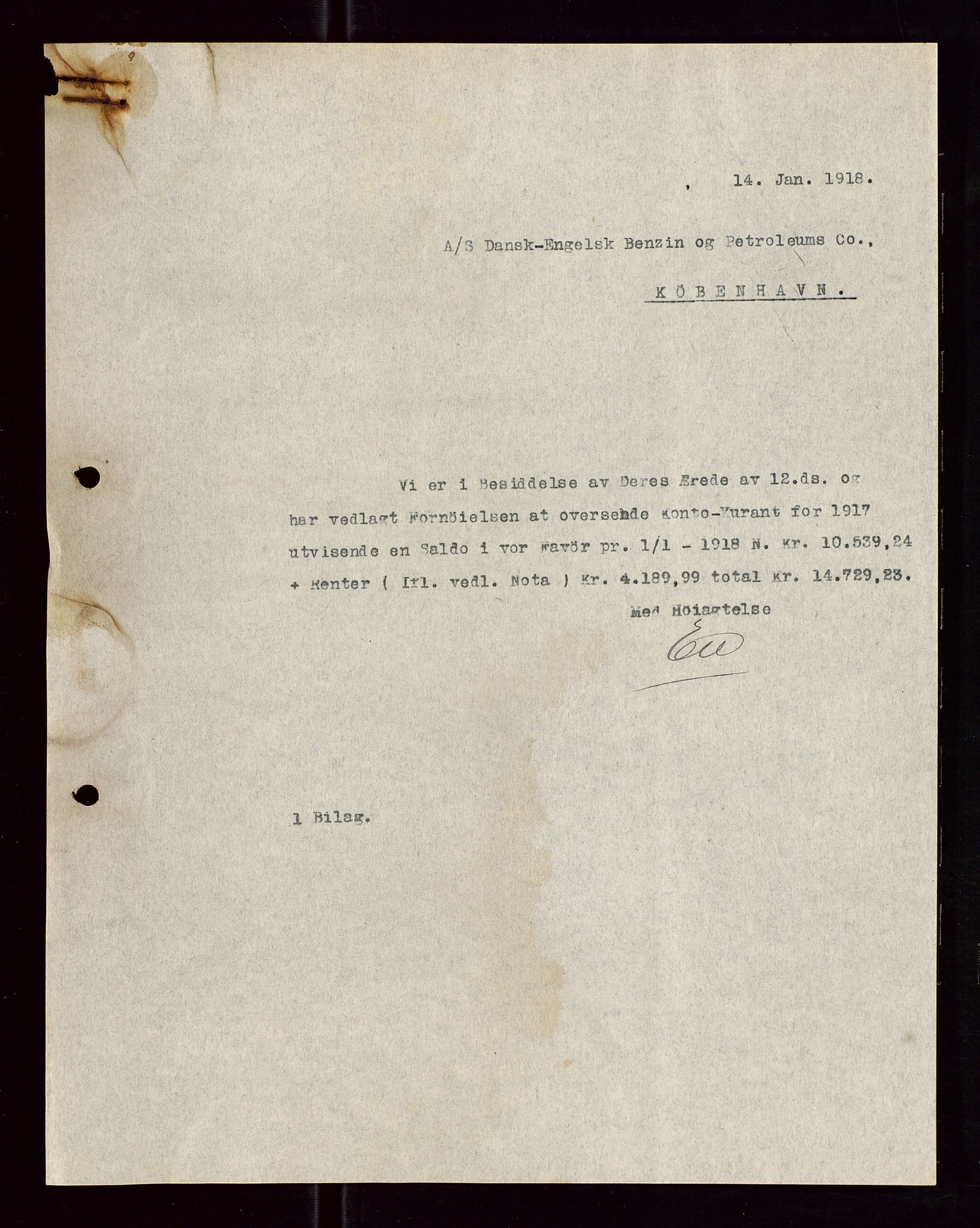 Pa 1521 - A/S Norske Shell, AV/SAST-A-101915/E/Ea/Eaa/L0005: Sjefskorrespondanse, 1918, p. 136