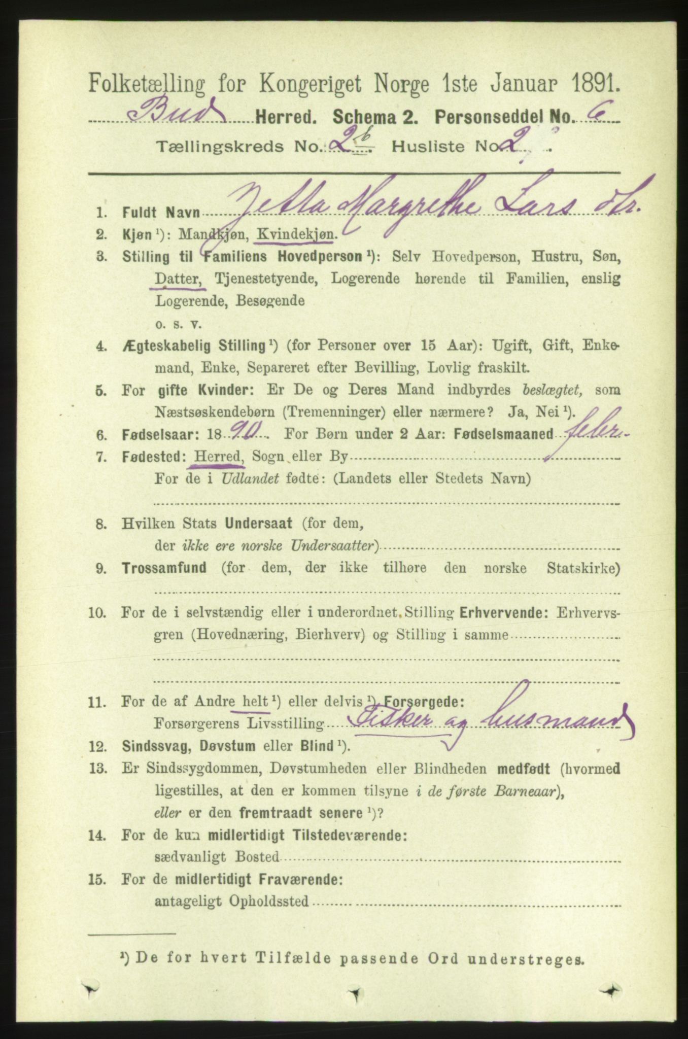 RA, 1891 census for 1549 Bud, 1891, p. 1236