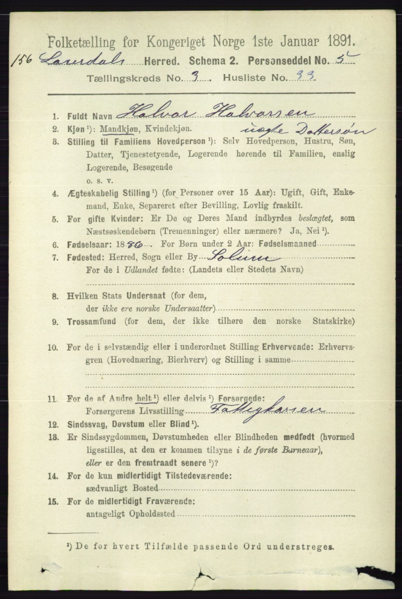 RA, 1891 census for 0833 Lårdal, 1891, p. 998