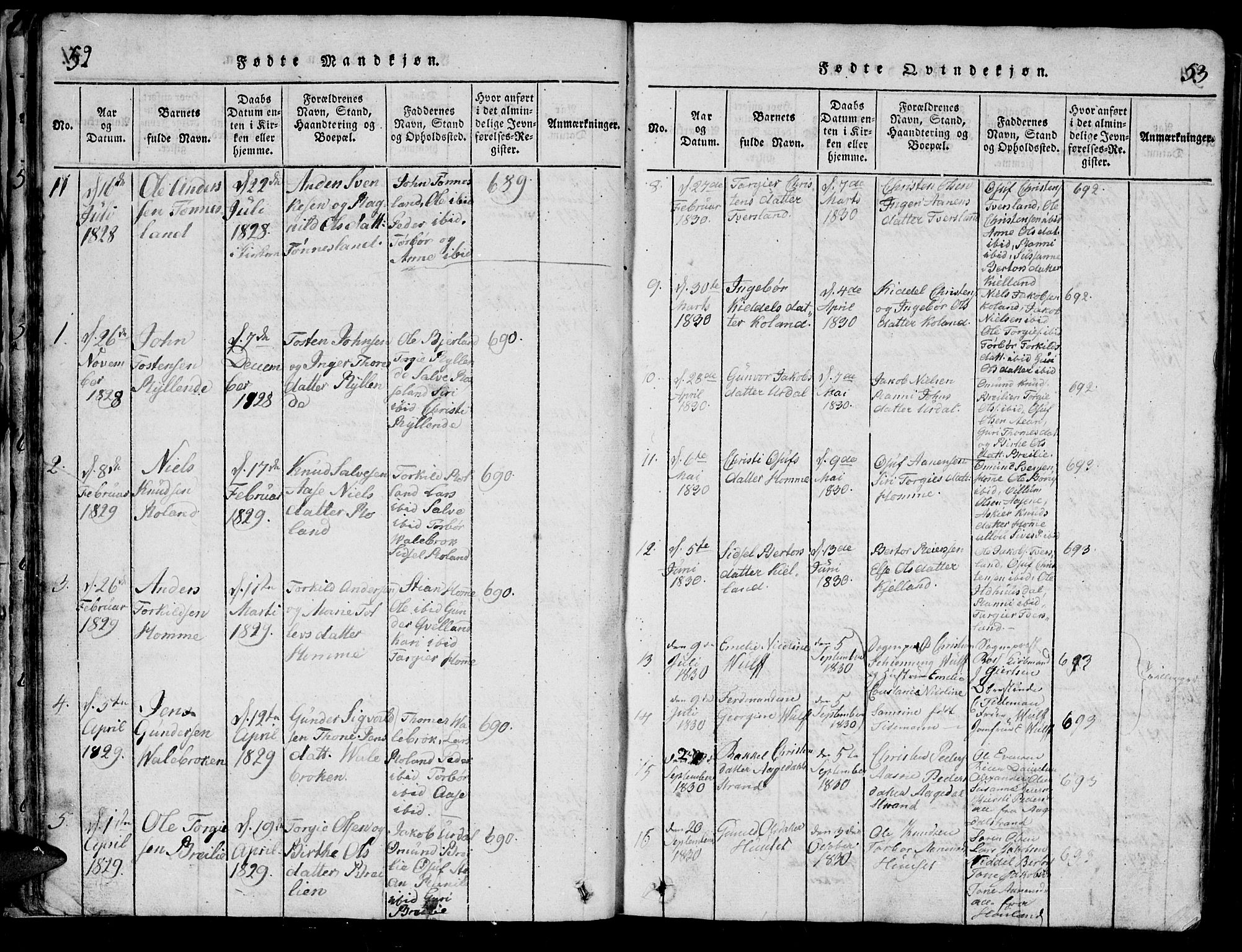 Bjelland sokneprestkontor, AV/SAK-1111-0005/F/Fb/Fba/L0003: Parish register (copy) no. B 3, 1816-1870, p. 52-53