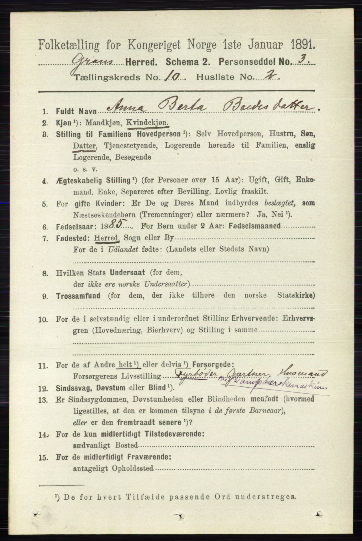 RA, 1891 census for 0534 Gran, 1891, p. 4688