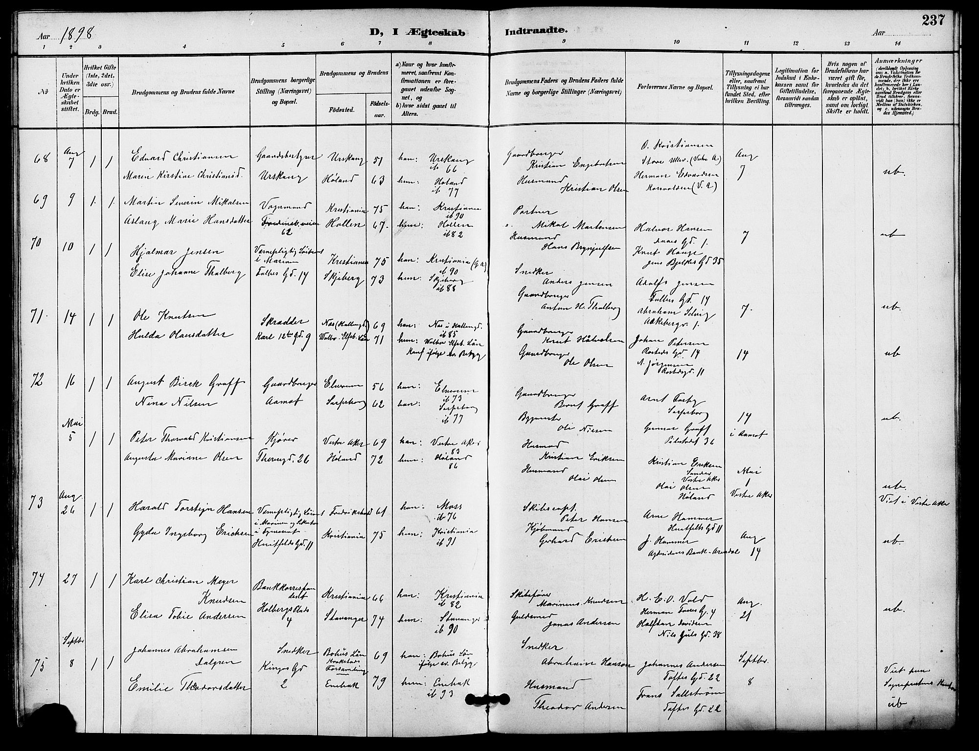 Gamle Aker prestekontor Kirkebøker, AV/SAO-A-10617a/F/L0009: Parish register (official) no. 9, 1890-1898, p. 237