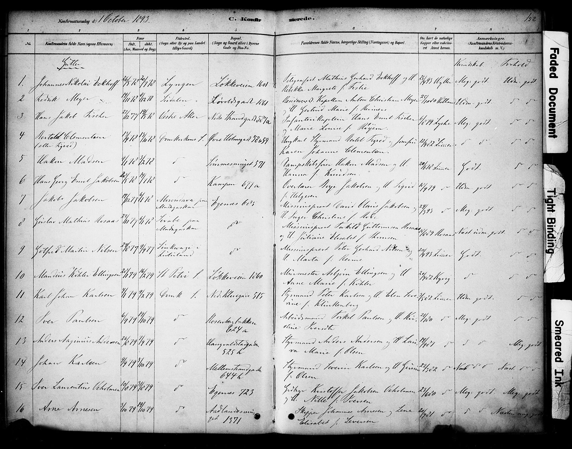 Domkirken sokneprestkontor, AV/SAST-A-101812/001/30/30BA/L0028: Parish register (official) no. A 27, 1878-1896, p. 152