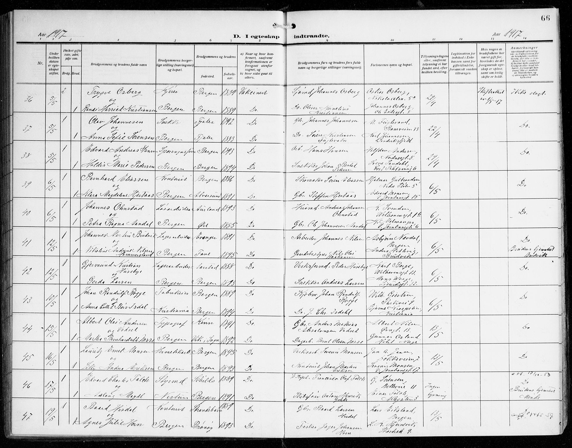 Johanneskirken sokneprestembete, AV/SAB-A-76001/H/Haa/L0013: Parish register (official) no. D 2, 1912-1929, p. 66