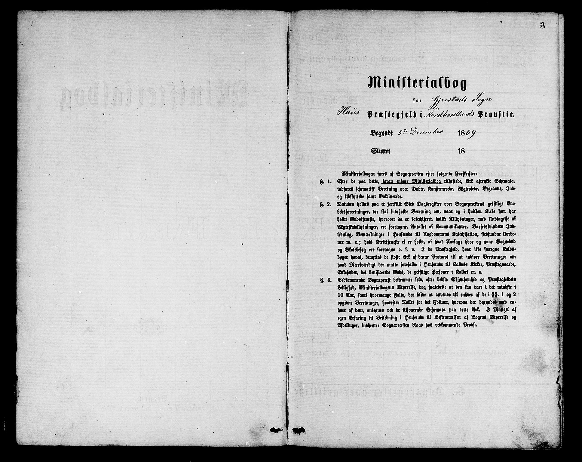 Haus sokneprestembete, AV/SAB-A-75601/H/Hab: Parish register (copy) no. C 1, 1869-1878, p. 3