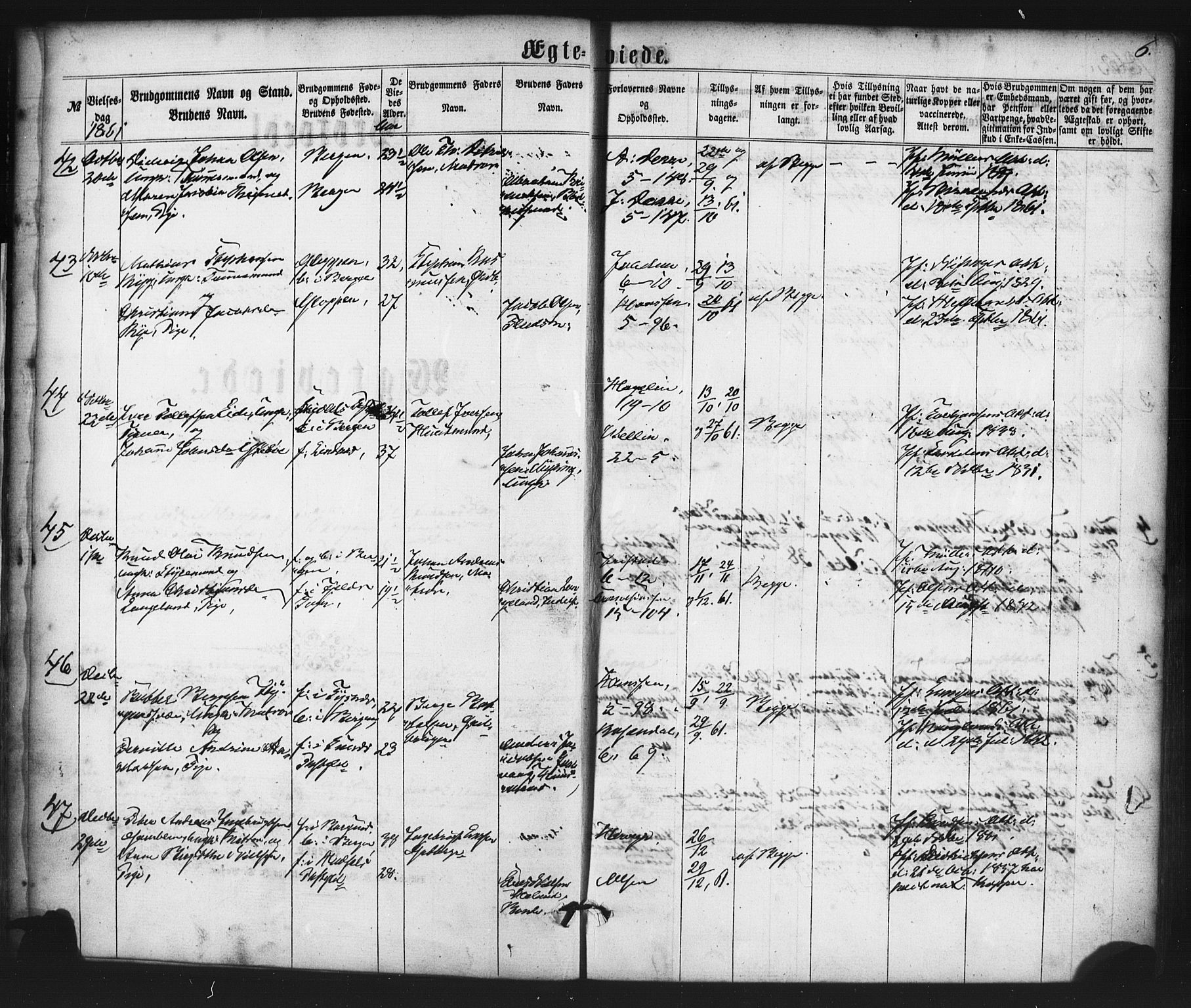 Nykirken Sokneprestembete, AV/SAB-A-77101/H/Haa/L0032: Parish register (official) no. D 2, 1861-1883, p. 6