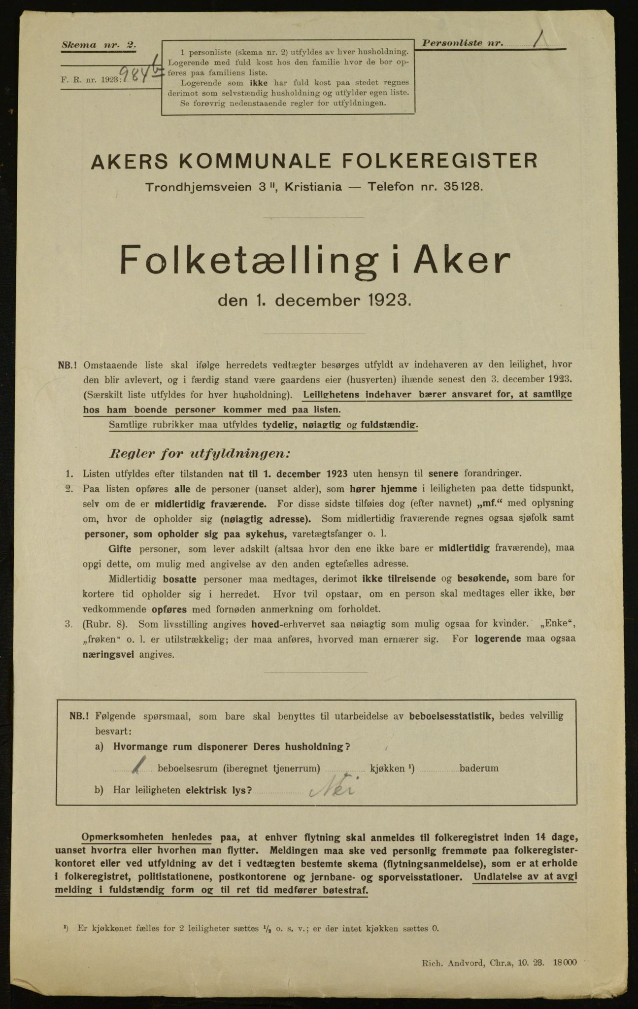 , Municipal Census 1923 for Aker, 1923, p. 6055