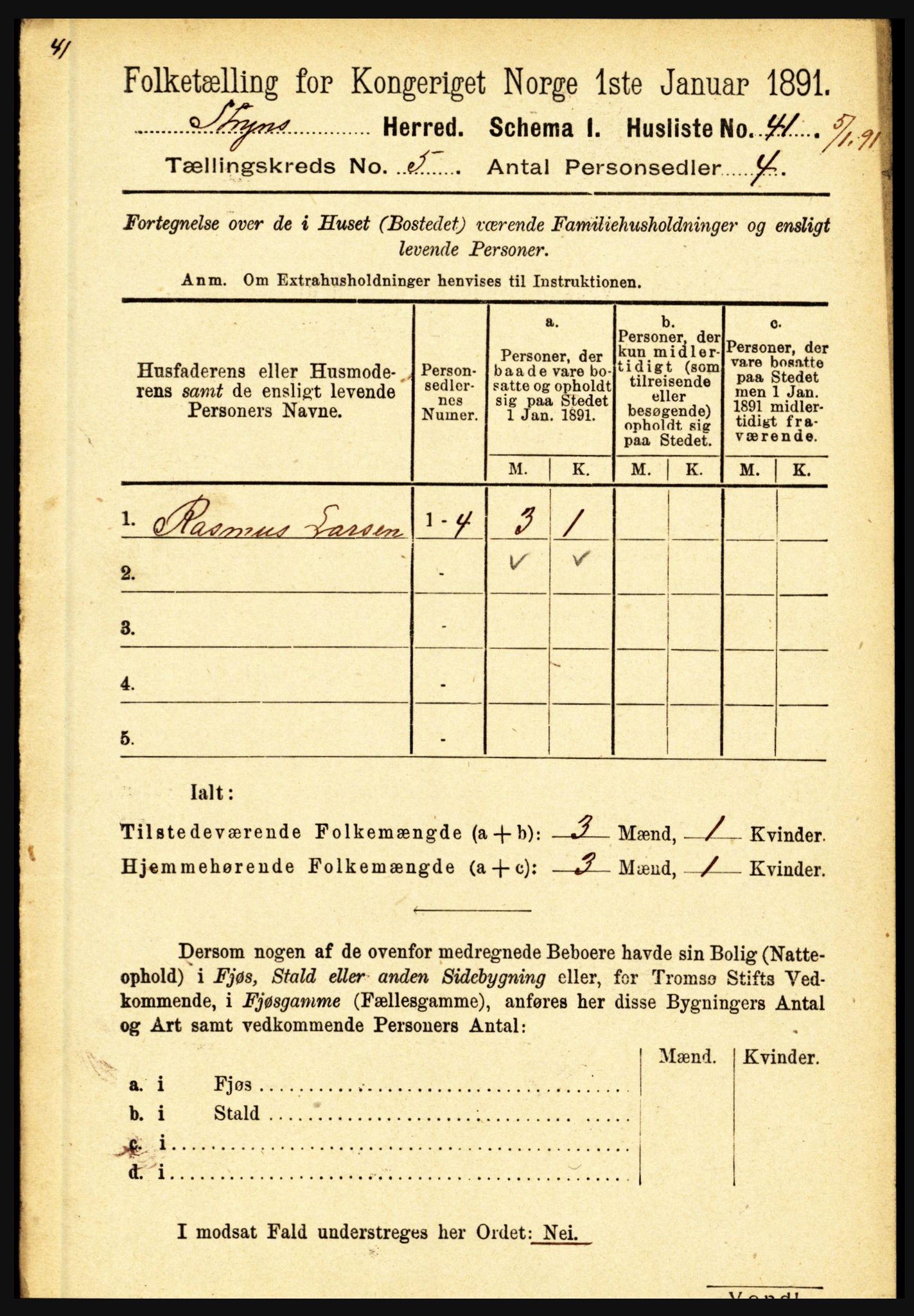 RA, 1891 census for 1448 Stryn, 1891, p. 2008