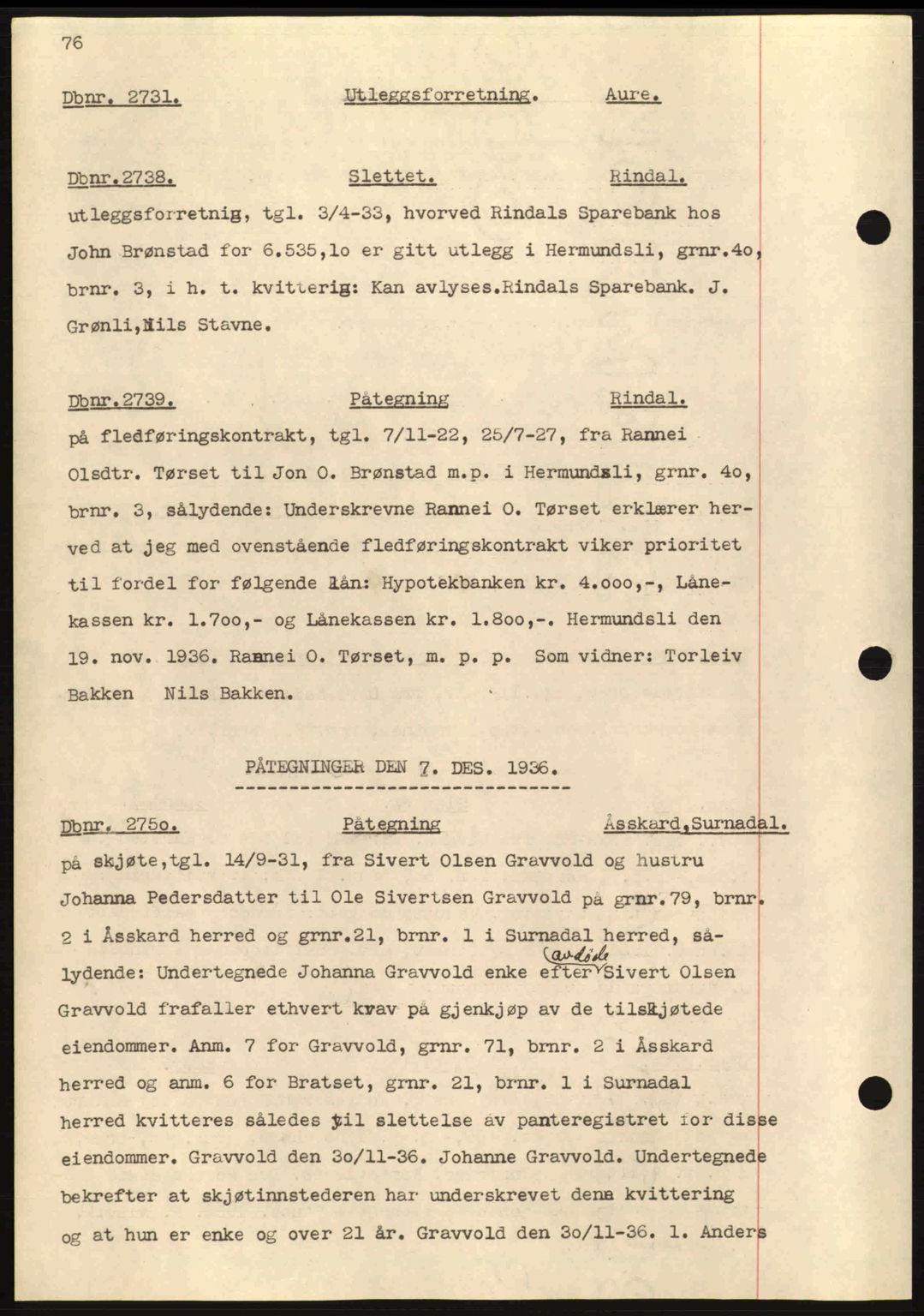 Nordmøre sorenskriveri, AV/SAT-A-4132/1/2/2Ca: Mortgage book no. C80, 1936-1939, Diary no: : 2731/1936