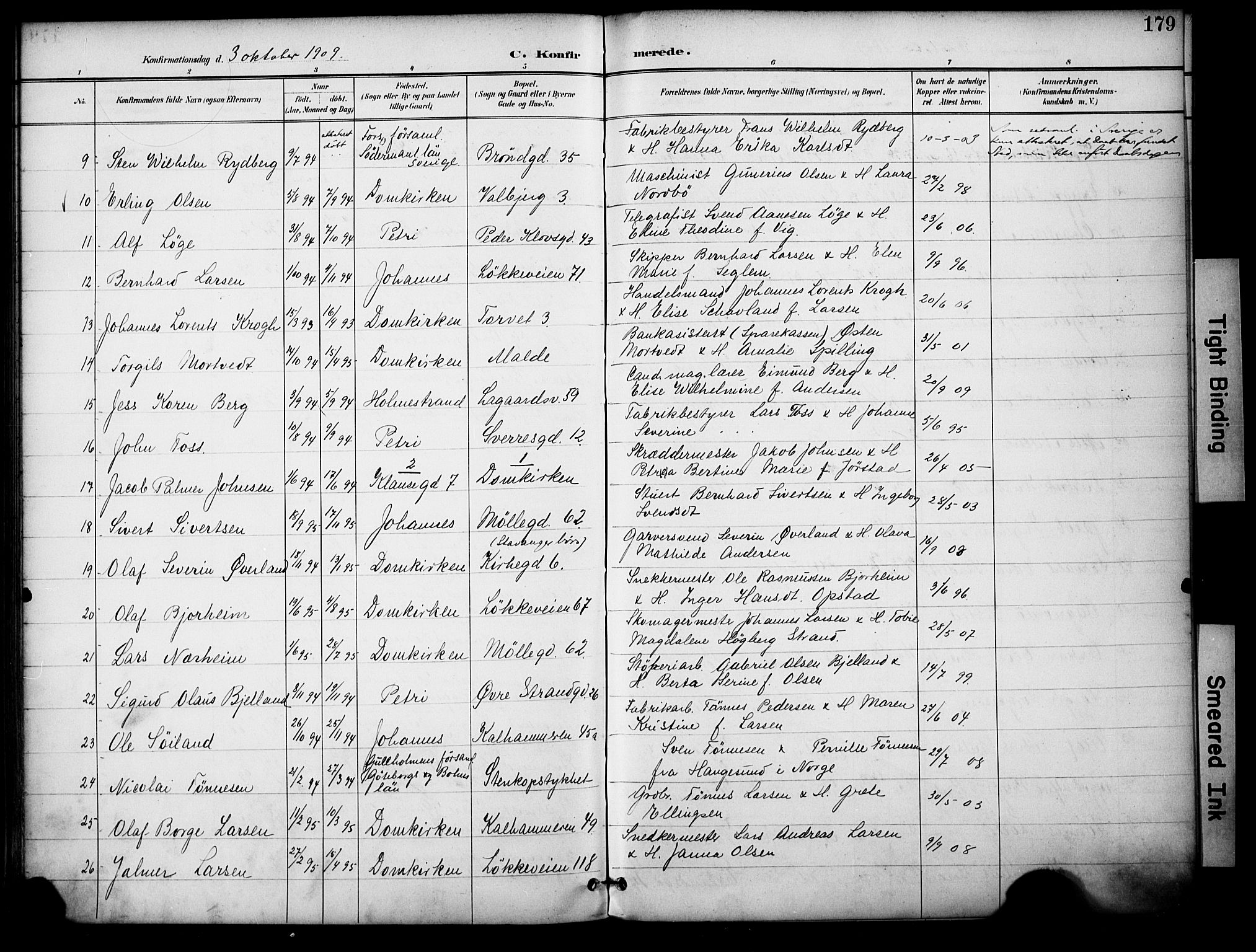 Domkirken sokneprestkontor, AV/SAST-A-101812/001/30/30BA/L0031: Parish register (official) no. A 30, 1896-1916, p. 179