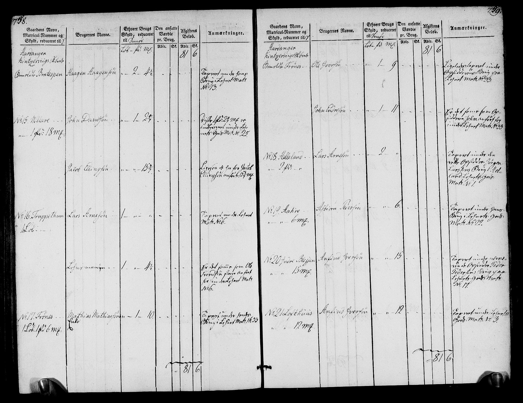 Rentekammeret inntil 1814, Realistisk ordnet avdeling, AV/RA-EA-4070/N/Ne/Nea/L0109: Sunnhordland og Hardanger fogderi. Oppebørselsregister, 1803-1804, p. 384