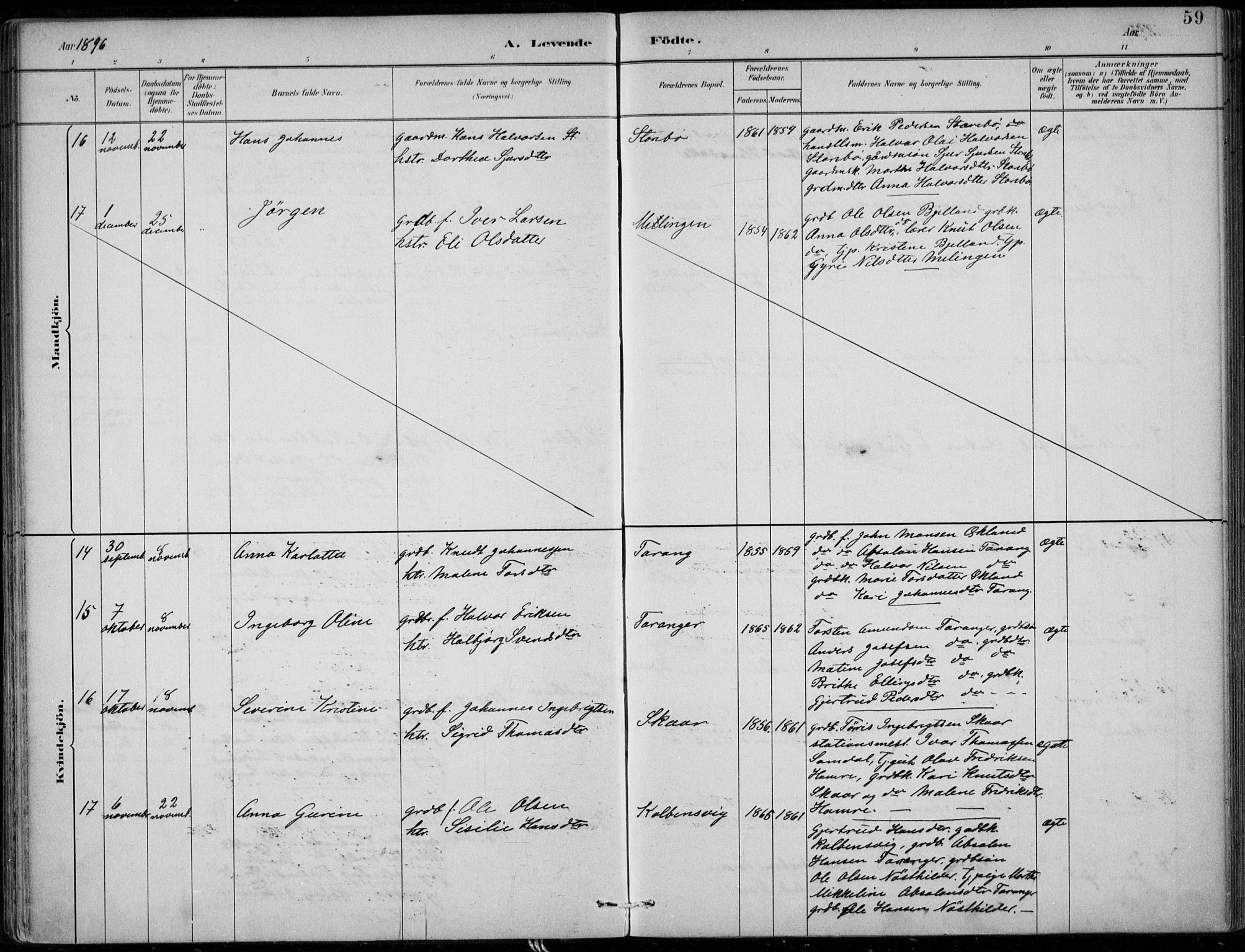 Sund sokneprestembete, SAB/A-99930: Parish register (official) no. C  1, 1882-1899, p. 59