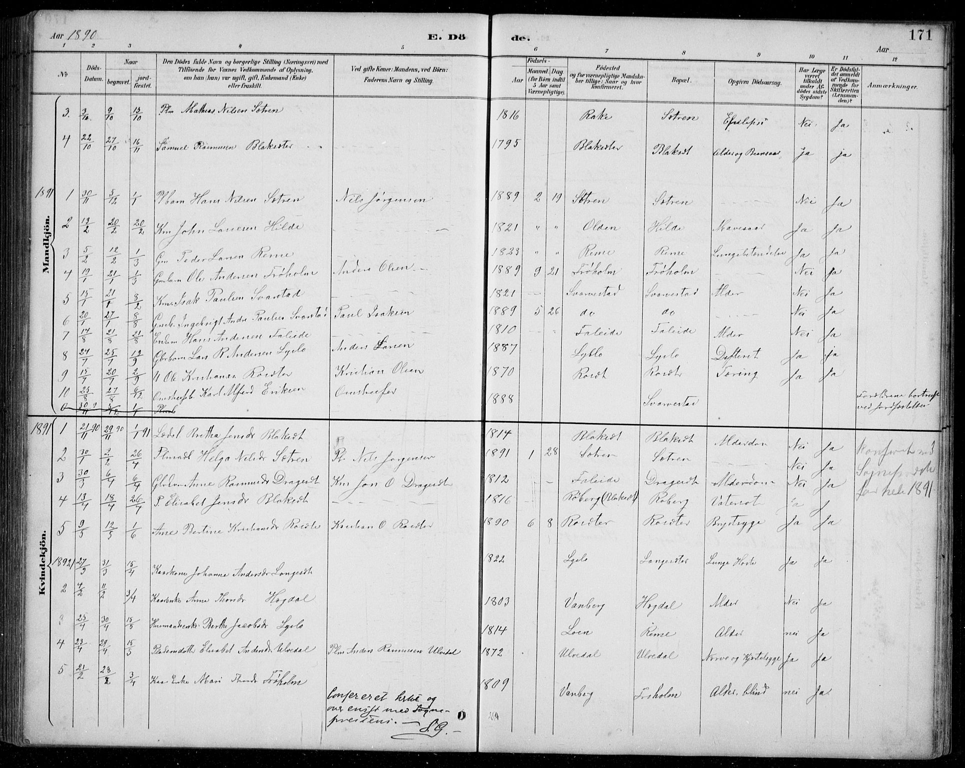 Innvik sokneprestembete, AV/SAB-A-80501: Parish register (copy) no. A 3, 1886-1912, p. 171