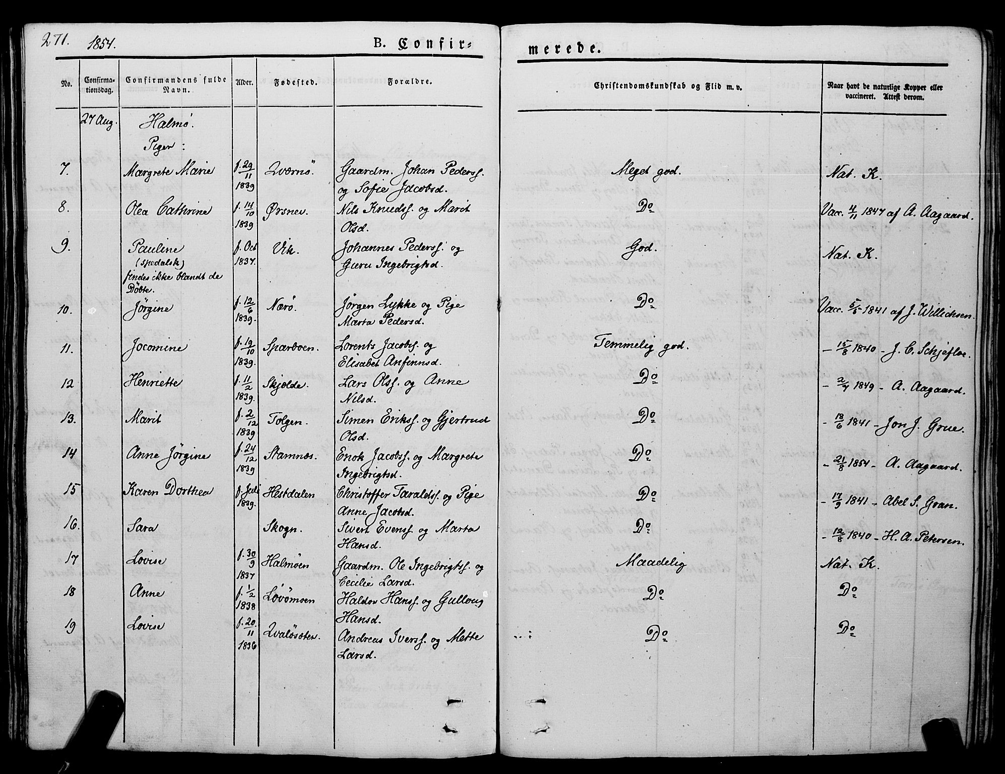 Ministerialprotokoller, klokkerbøker og fødselsregistre - Nord-Trøndelag, SAT/A-1458/773/L0614: Parish register (official) no. 773A05, 1831-1856, p. 271