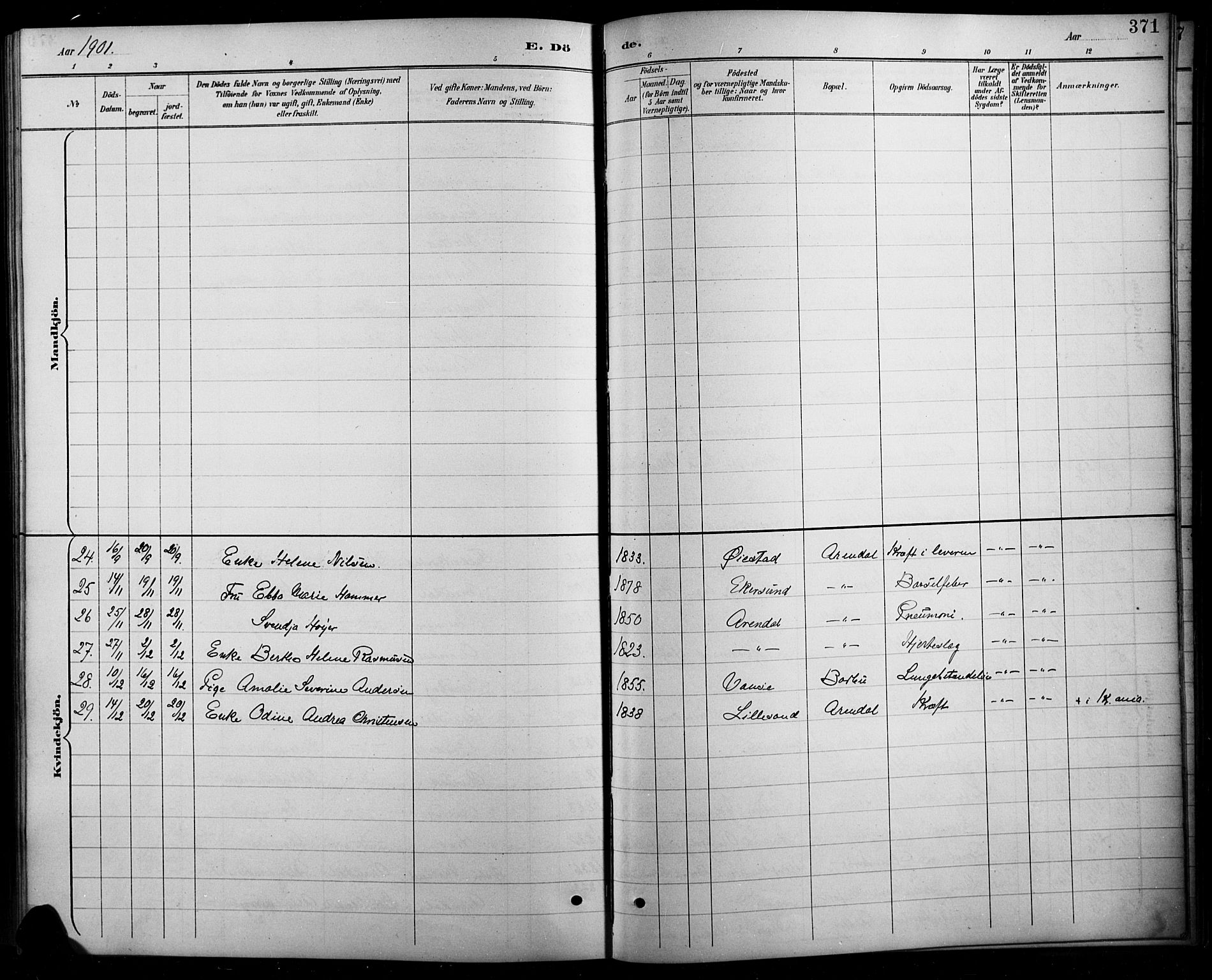 Arendal sokneprestkontor, Trefoldighet, AV/SAK-1111-0040/F/Fb/L0006: Parish register (copy) no. B 6, 1889-1916, p. 371