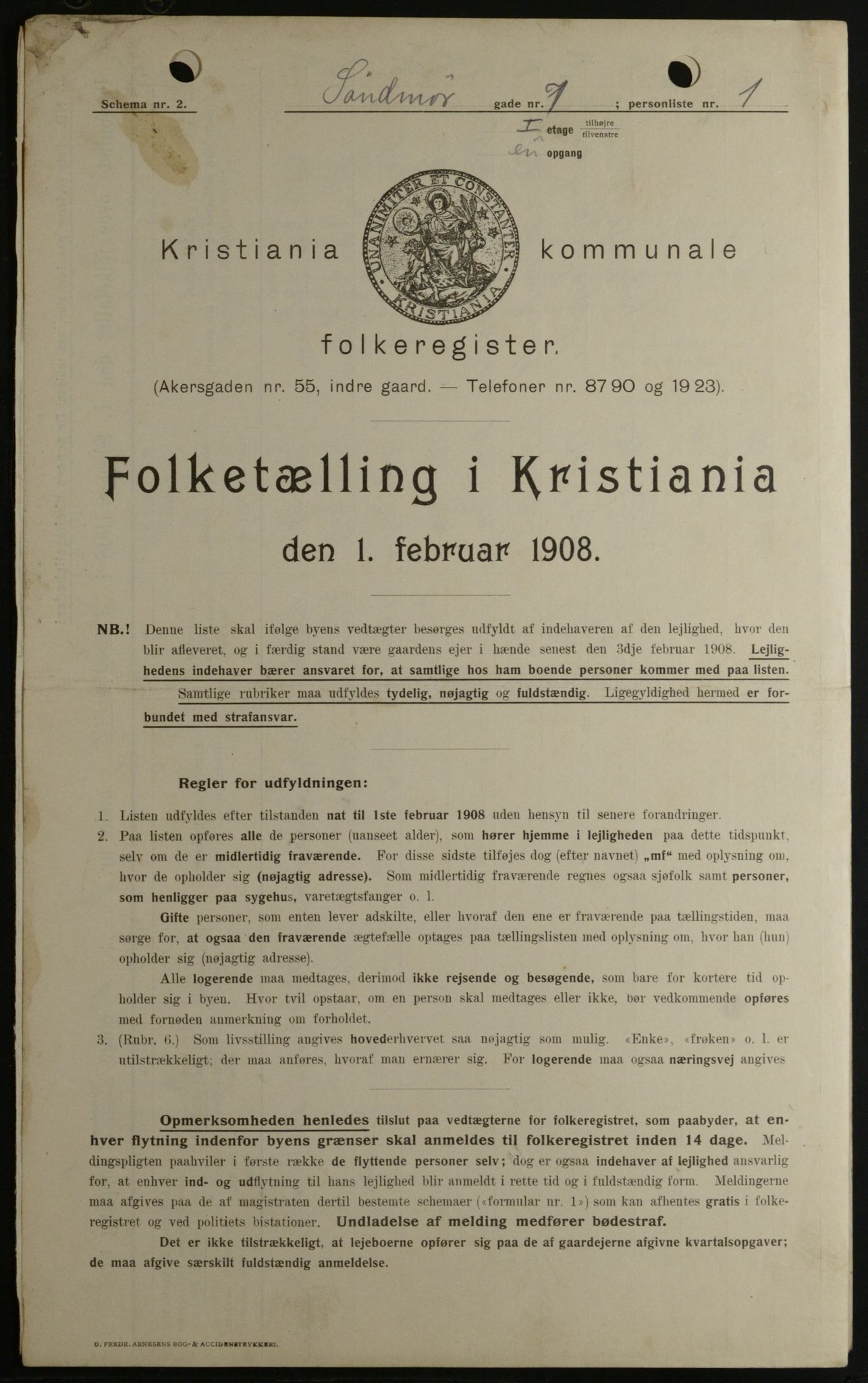 OBA, Municipal Census 1908 for Kristiania, 1908, p. 94215