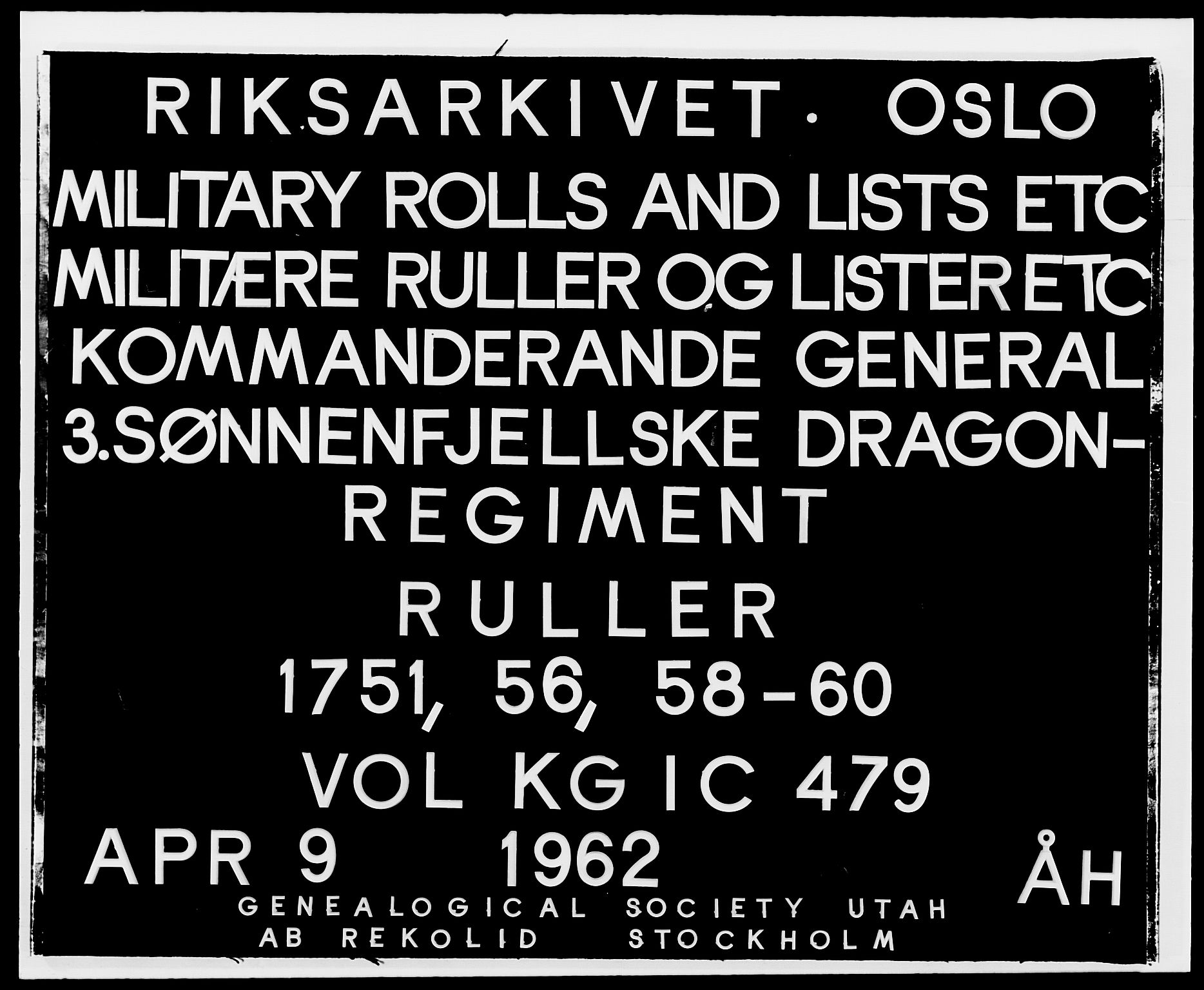 Kommanderende general (KG I) med Det norske krigsdirektorium, RA/EA-5419/E/Ea/L0479: 3. Sønnafjelske dragonregiment, 1756-1760, p. 1