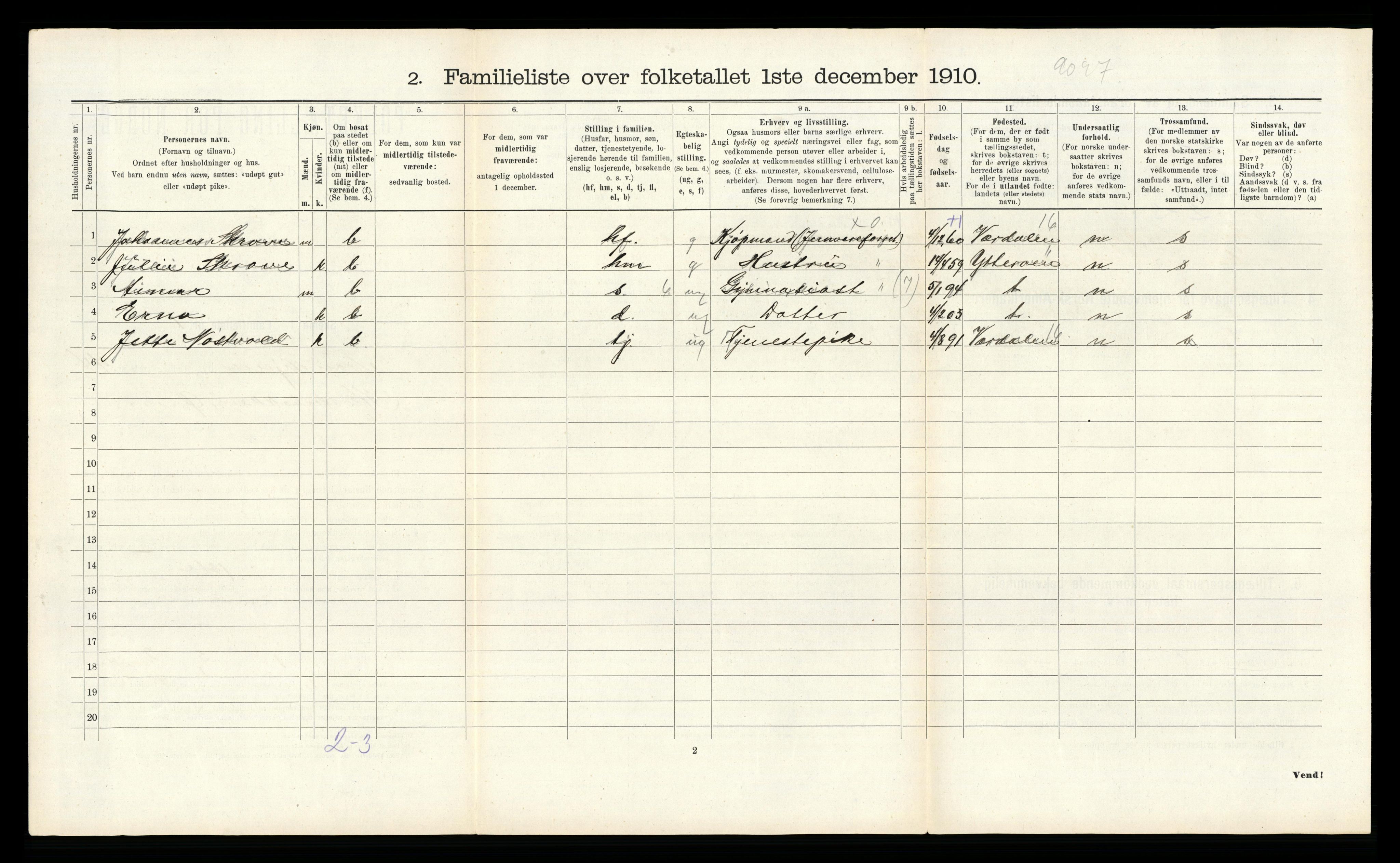 RA, 1910 census for Trondheim, 1910, p. 11302