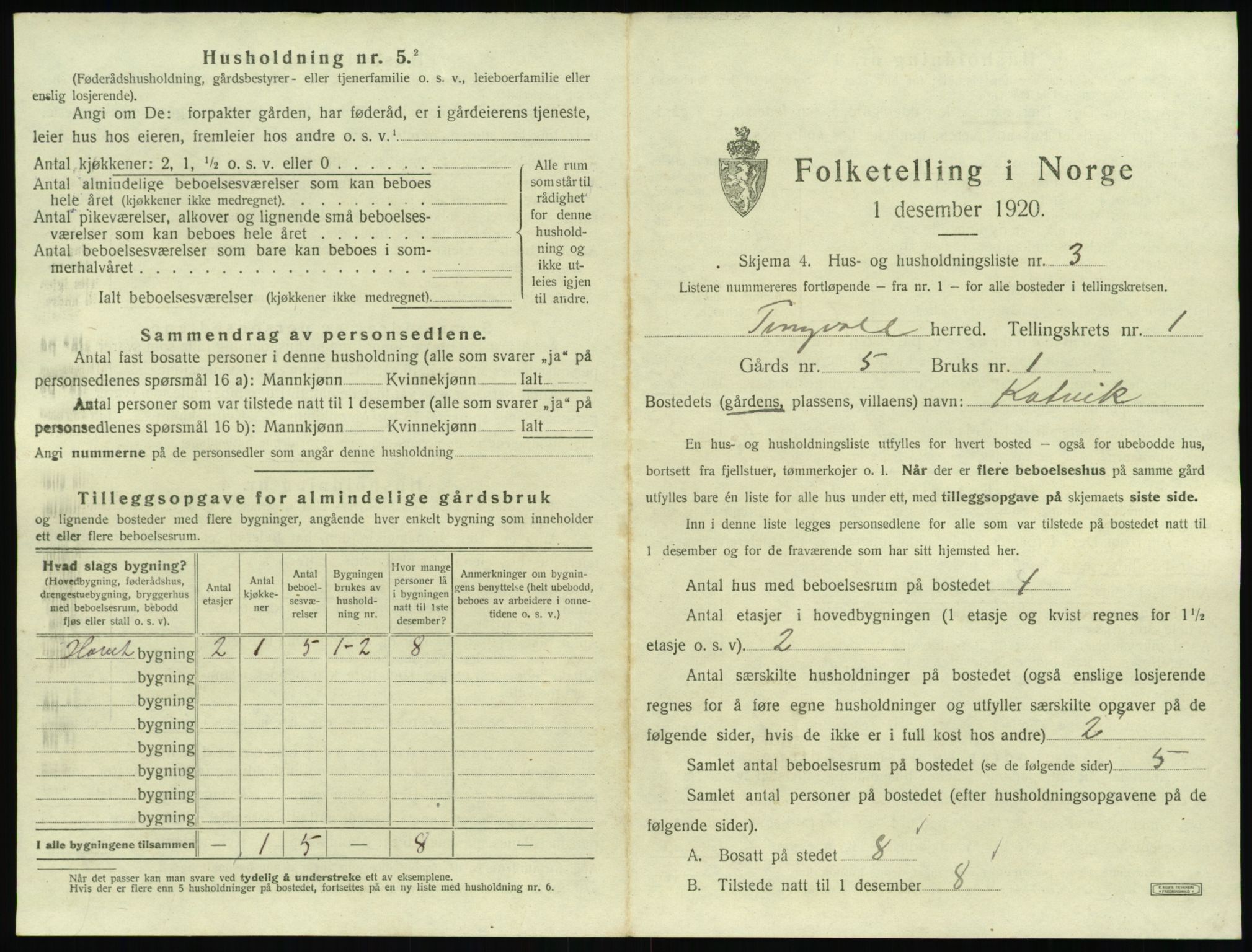 SAT, 1920 census for Tingvoll, 1920, p. 60