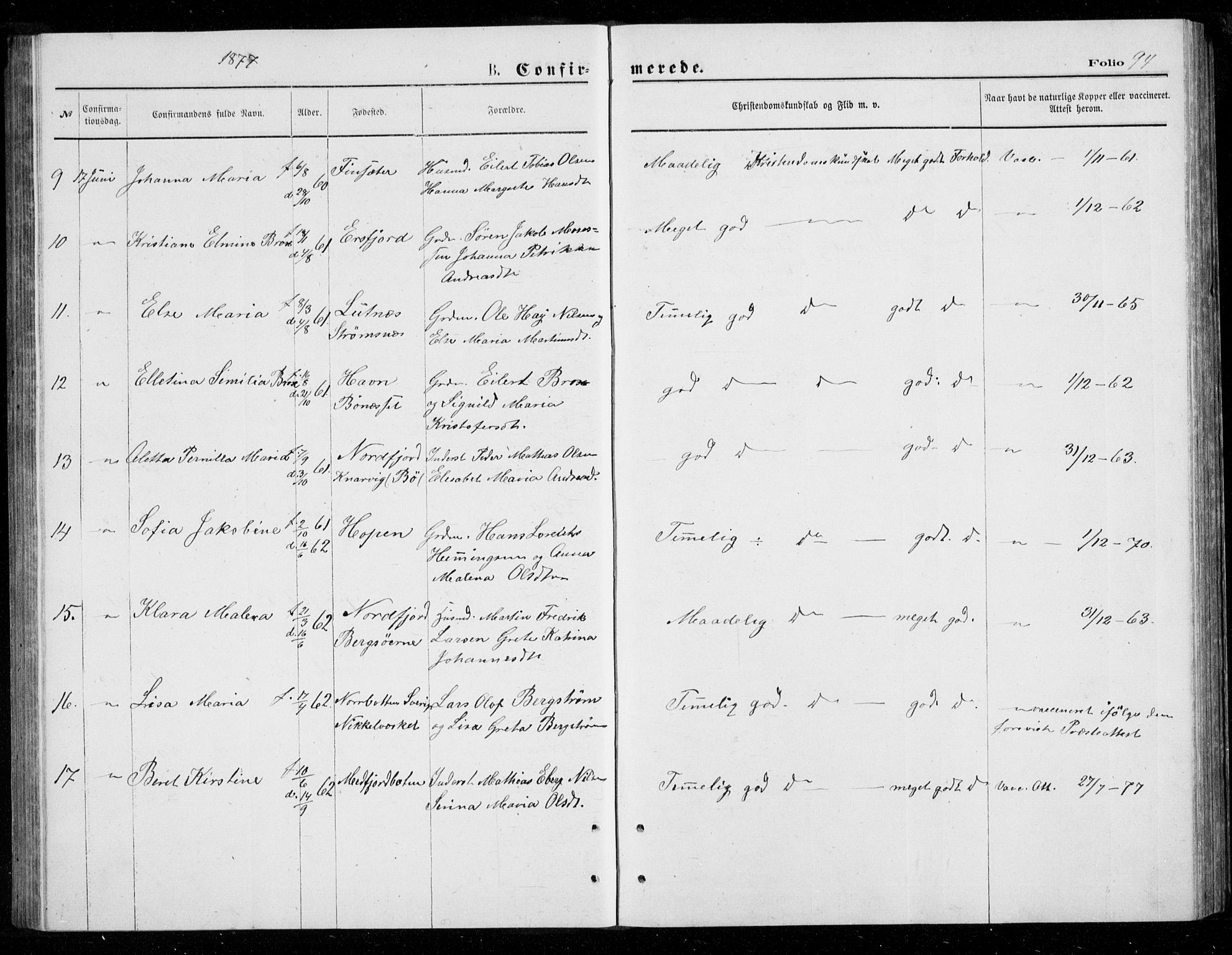 Berg sokneprestkontor, AV/SATØ-S-1318/G/Ga/Gab/L0003klokker: Parish register (copy) no. 3, 1874-1886, p. 94