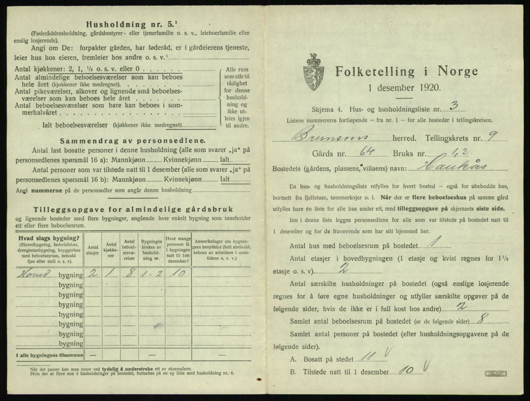 SAT, 1920 census for Bremsnes, 1920, p. 1081