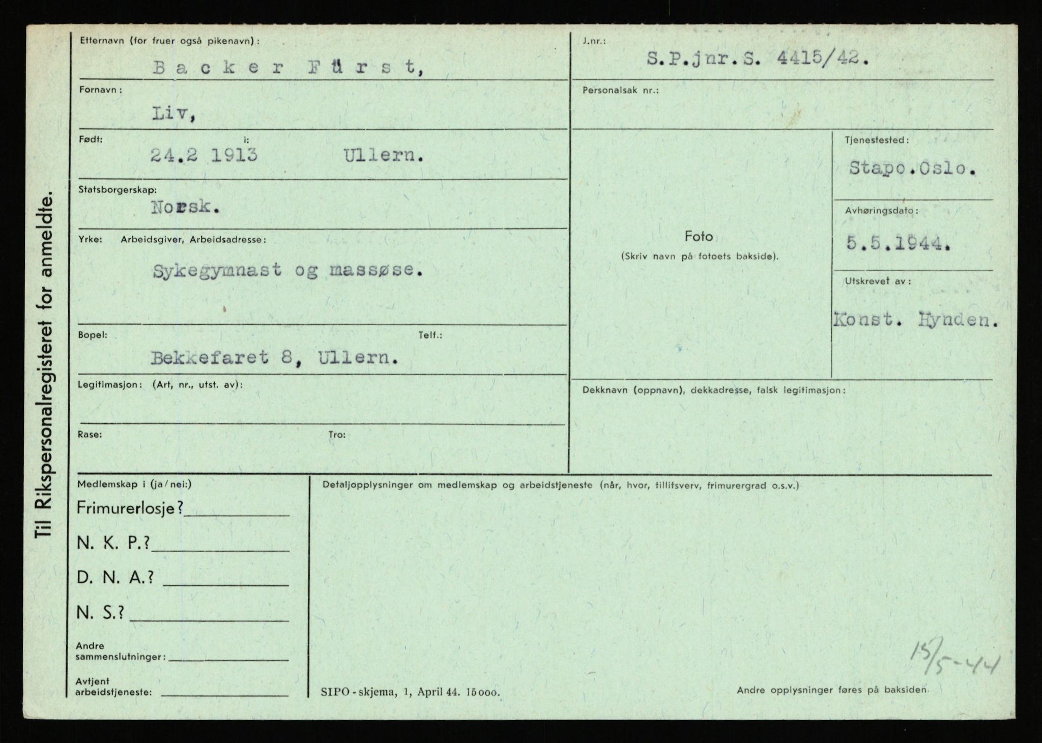 Statspolitiet - Hovedkontoret / Osloavdelingen, AV/RA-S-1329/C/Ca/L0005: Furali - Hamula, 1943-1945, p. 155