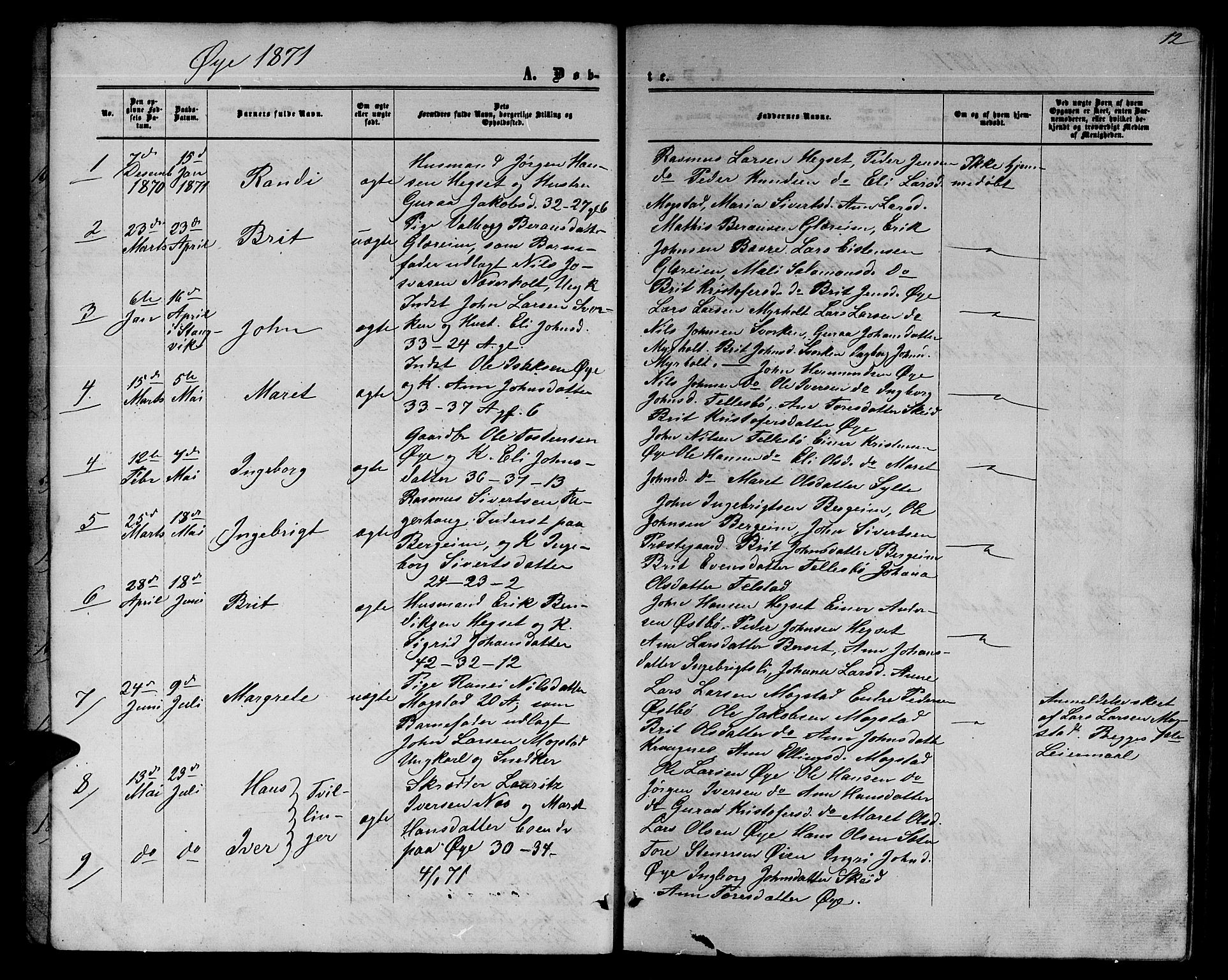 Ministerialprotokoller, klokkerbøker og fødselsregistre - Møre og Romsdal, SAT/A-1454/595/L1051: Parish register (copy) no. 595C03, 1866-1891, p. 12