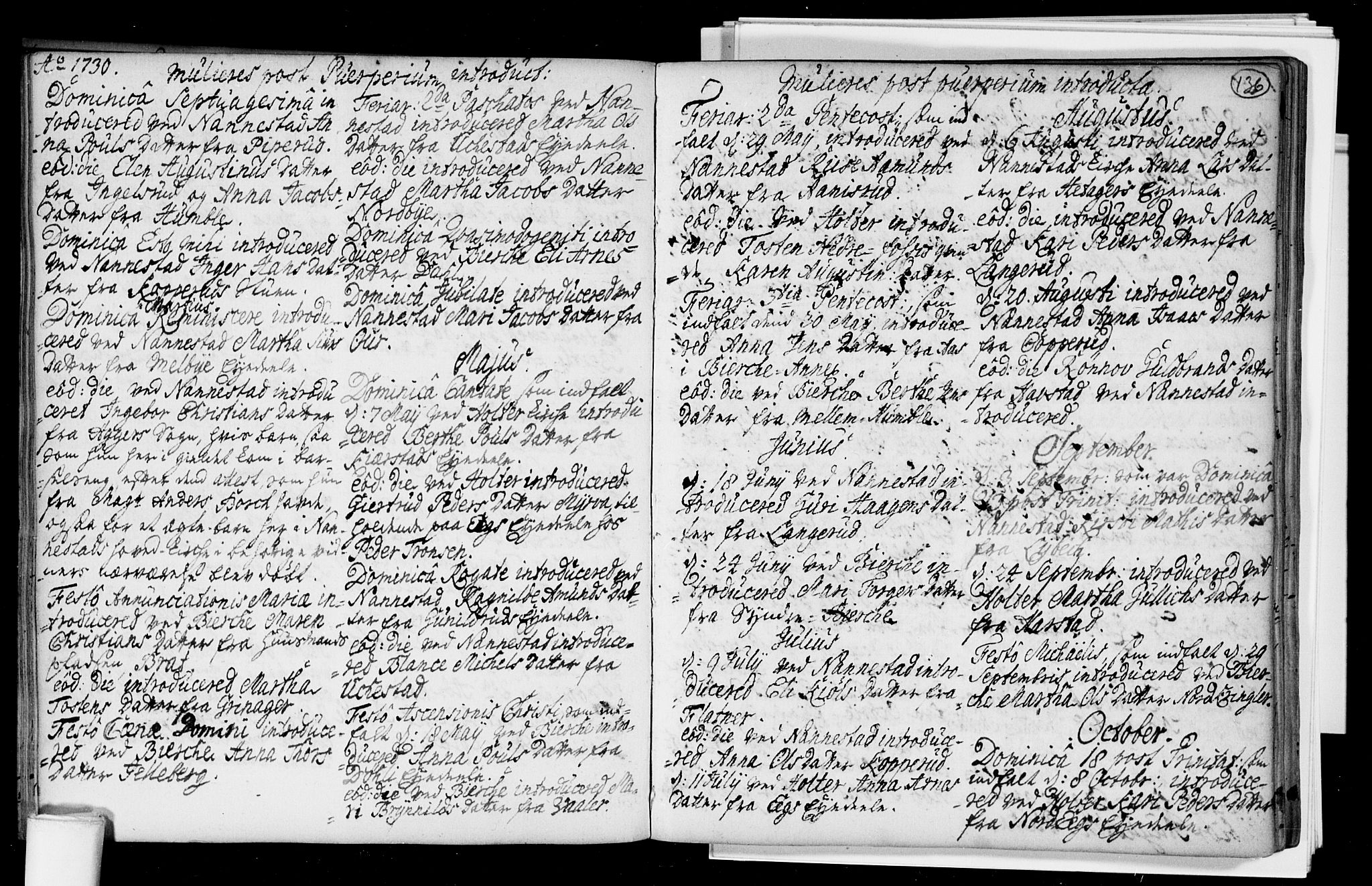 Nannestad prestekontor Kirkebøker, SAO/A-10414a/F/Fa/L0005: Parish register (official) no. I 5, 1729-1738, p. 136