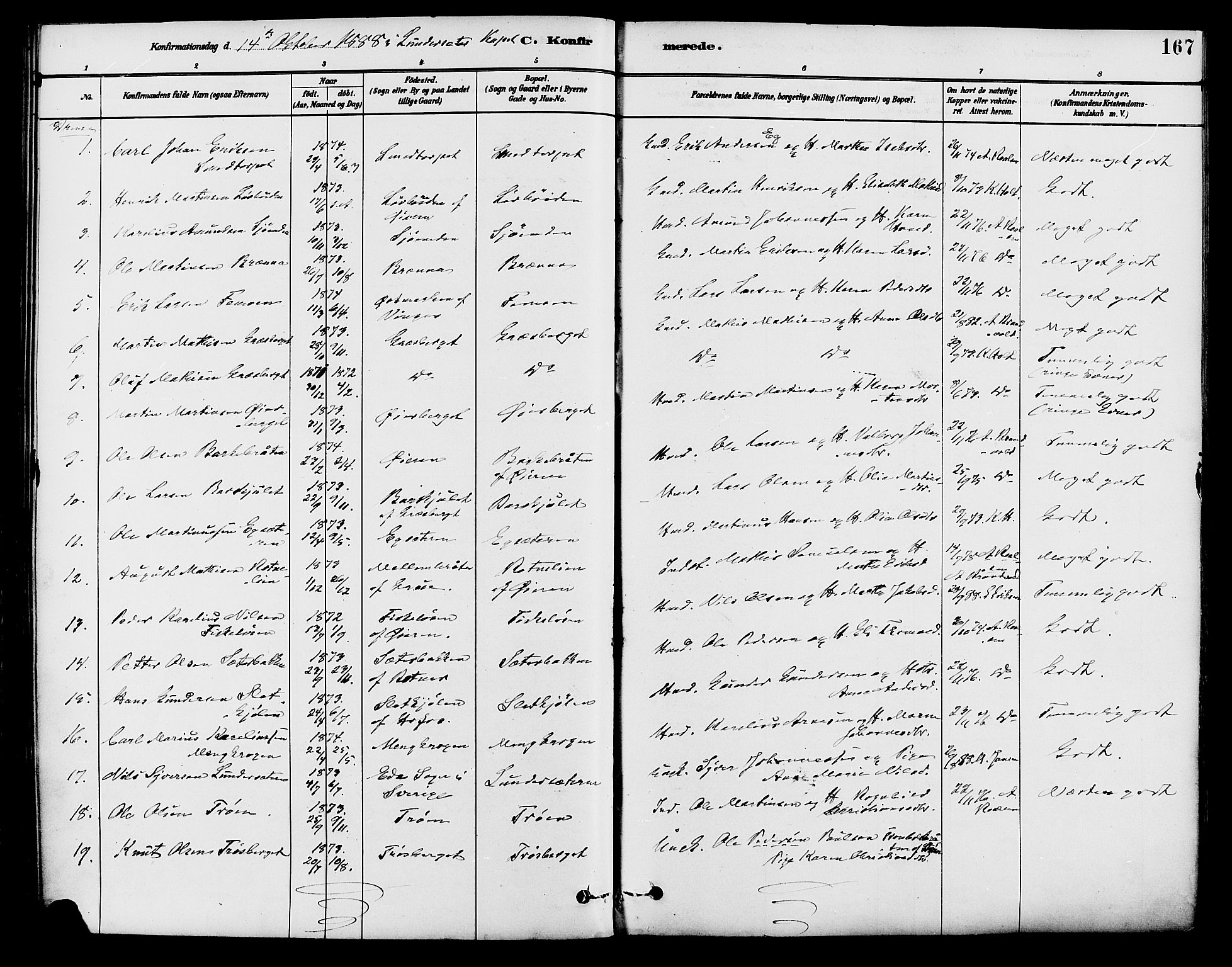 Brandval prestekontor, AV/SAH-PREST-034/H/Ha/Haa/L0002: Parish register (official) no. 2, 1880-1894, p. 167