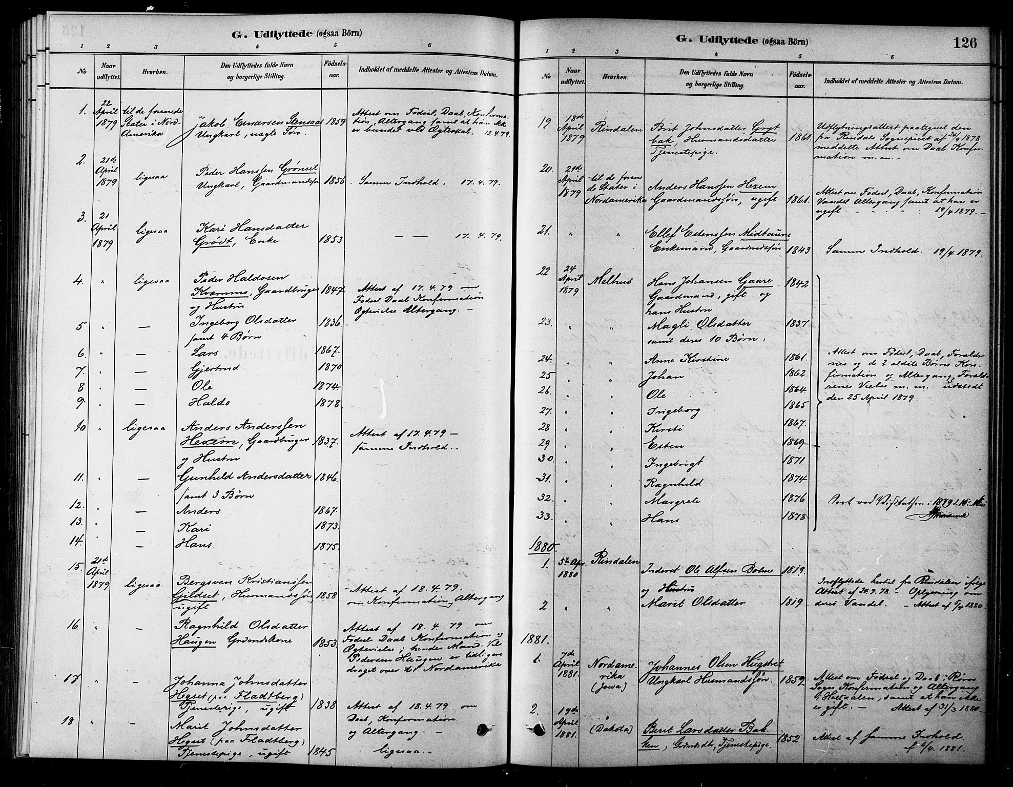 Ministerialprotokoller, klokkerbøker og fødselsregistre - Sør-Trøndelag, AV/SAT-A-1456/685/L0972: Parish register (official) no. 685A09, 1879-1890, p. 126