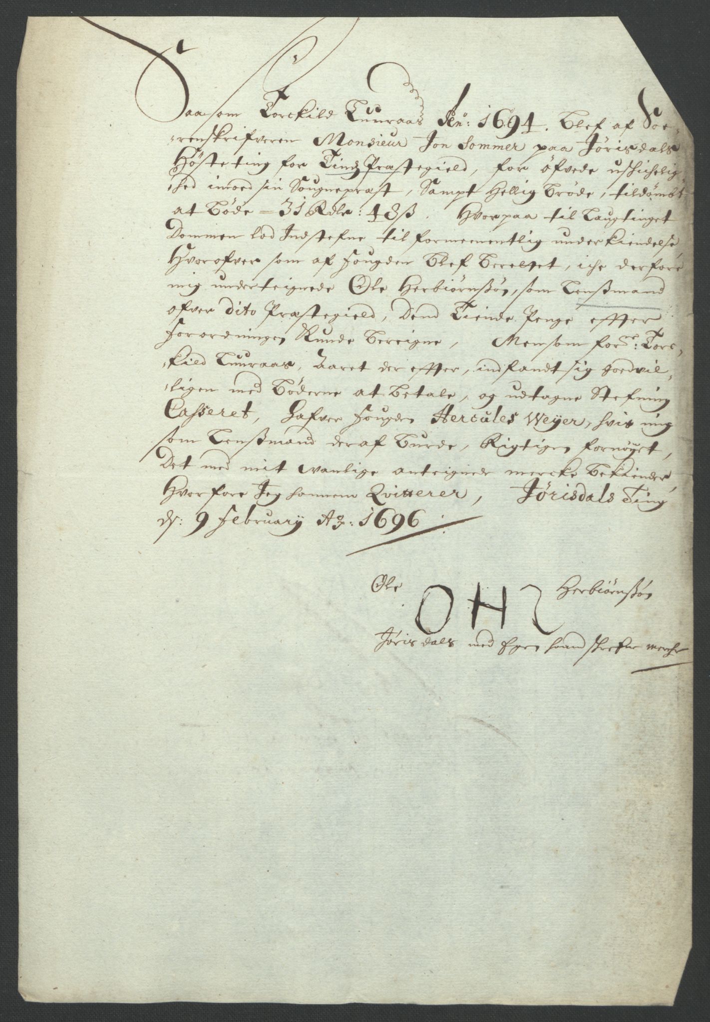 Rentekammeret inntil 1814, Reviderte regnskaper, Fogderegnskap, AV/RA-EA-4092/R36/L2093: Fogderegnskap Øvre og Nedre Telemark og Bamble, 1695, p. 491