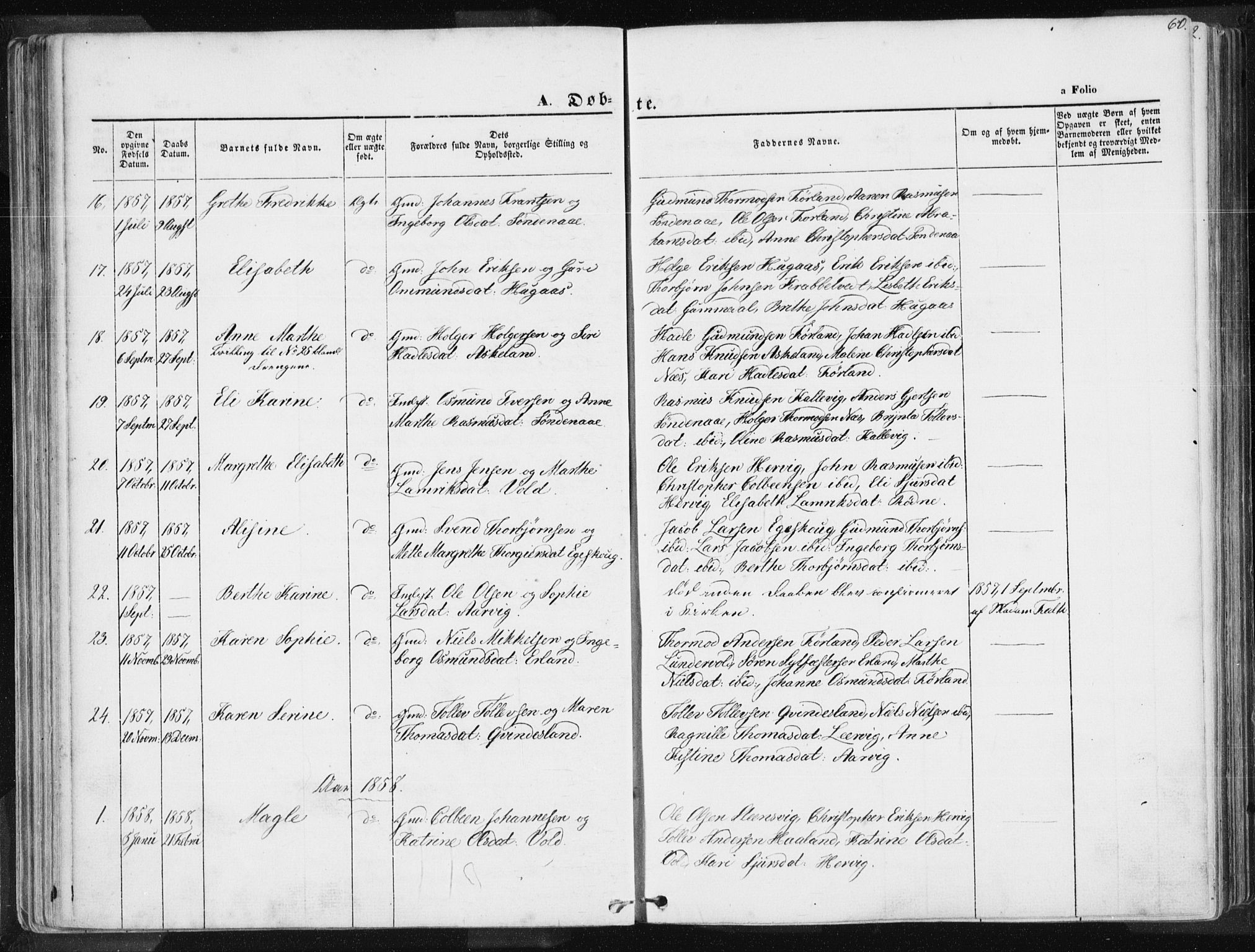 Tysvær sokneprestkontor, SAST/A -101864/H/Ha/Haa/L0003: Parish register (official) no. A 3, 1856-1865, p. 60