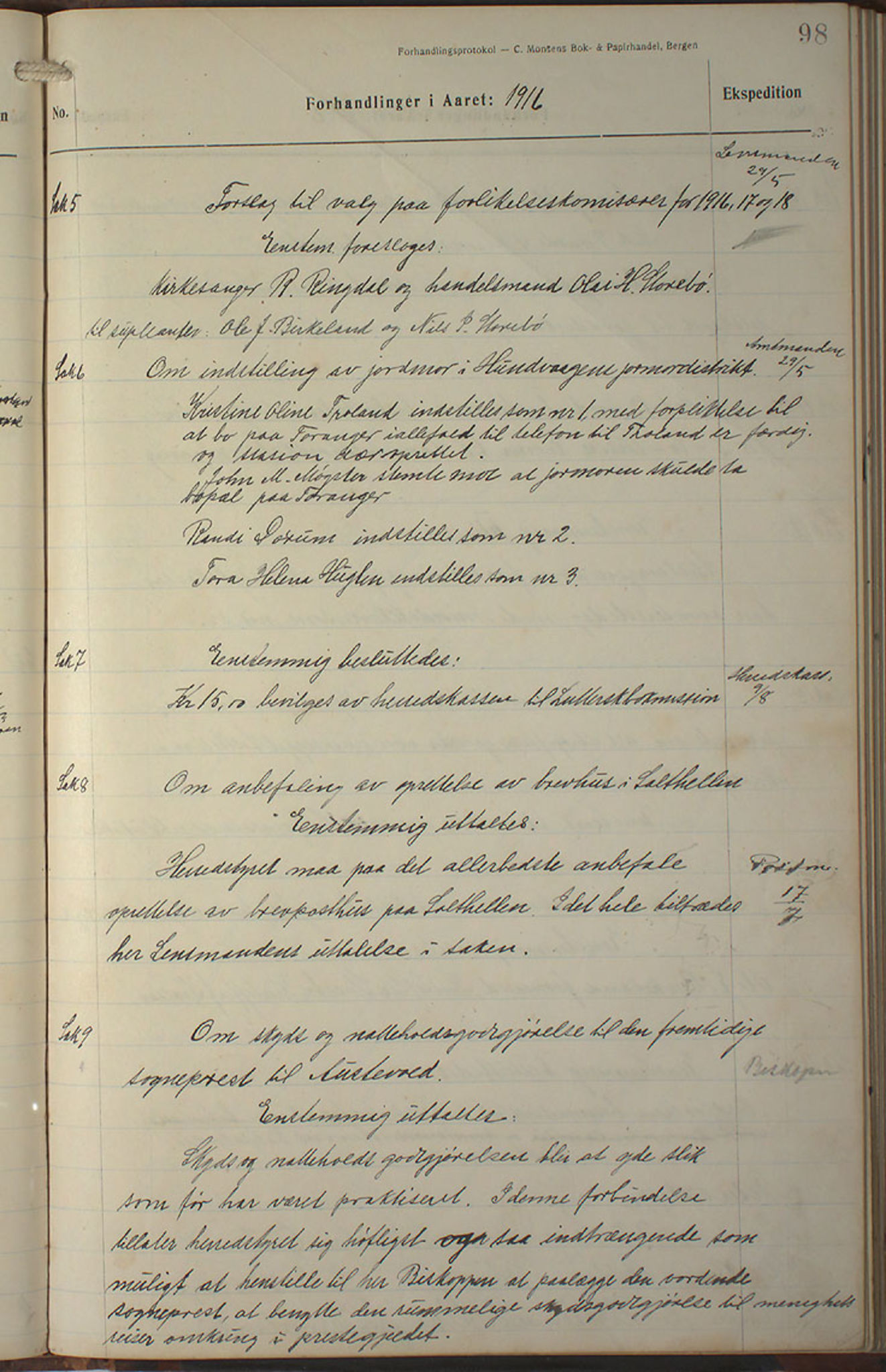 Austevoll kommune. Formannskapet, IKAH/1244-021/A/Aa/L0002b: Møtebok for heradstyret, 1910-1919, p. 197